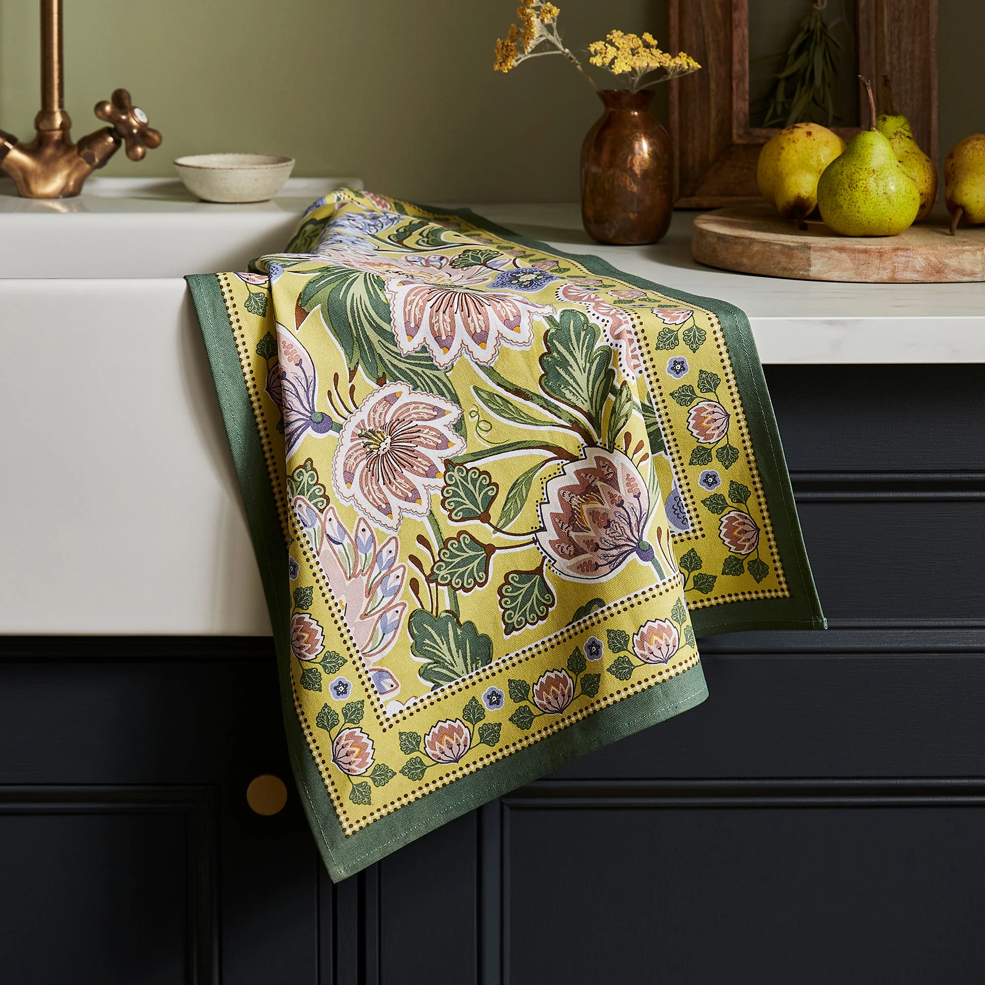 Emmeline Cotton Tea Towel in Green