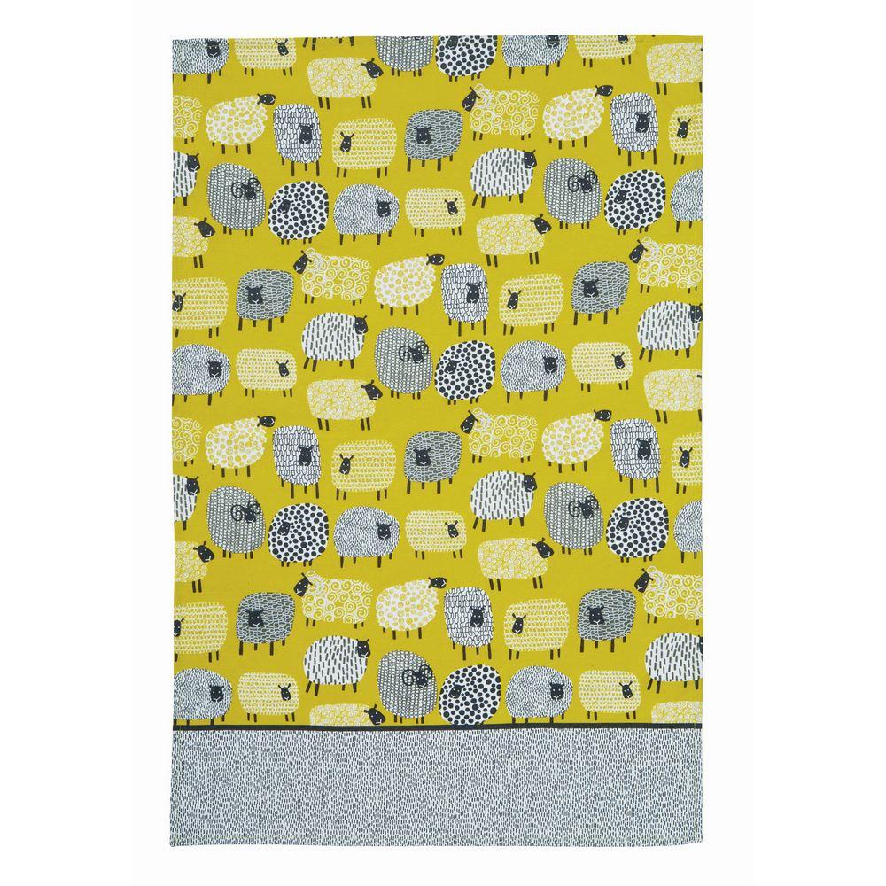 Dotty Sheep Cotton Tea Towel in Yellow