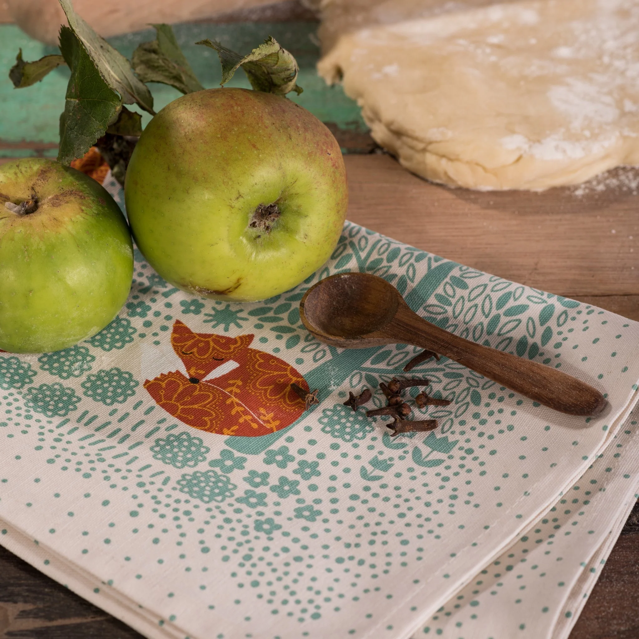 Foraging Fox Cotton Tea Towel in Blue