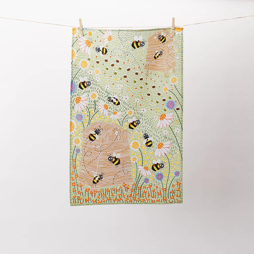 Bees Cotton Tea Towel in Multicolour