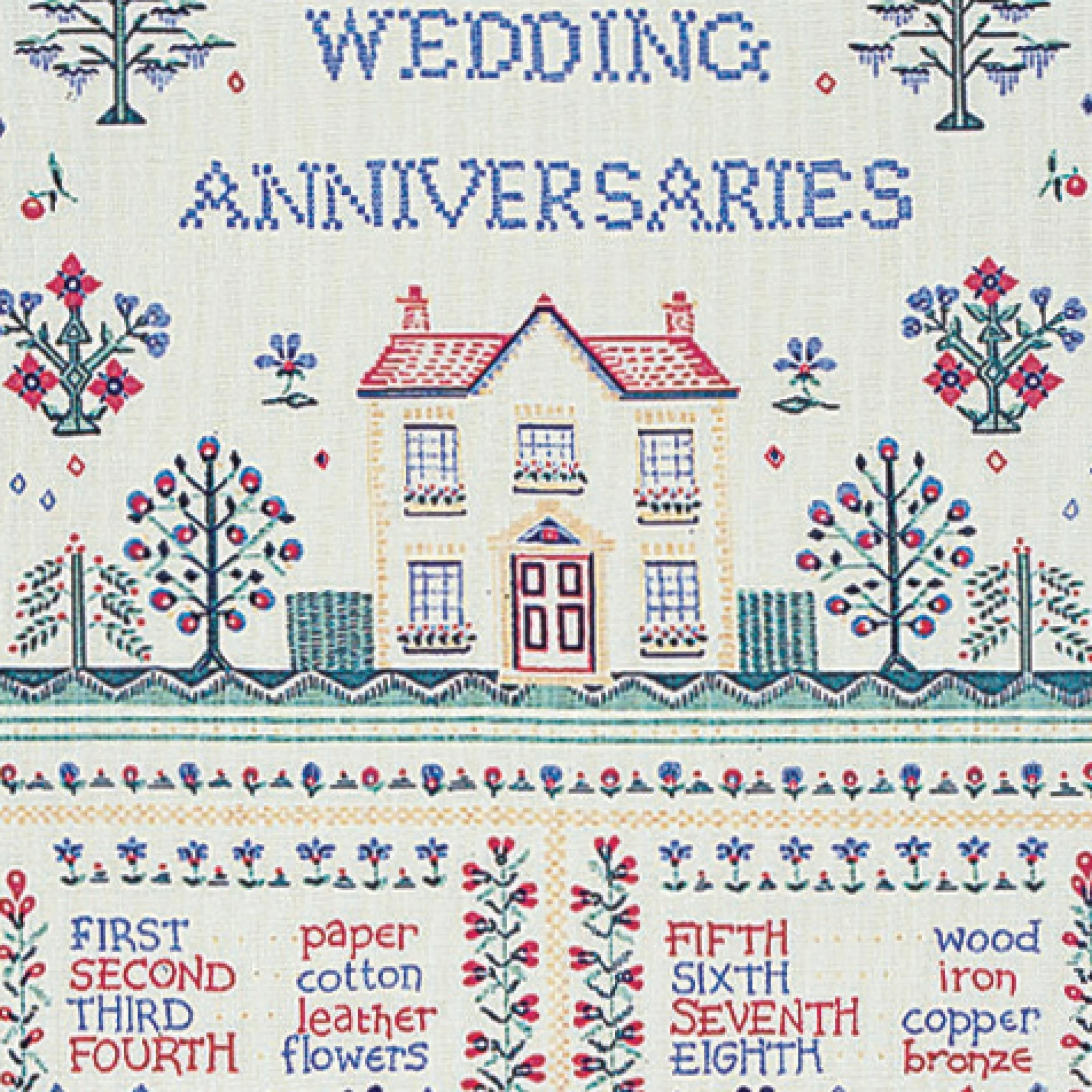 Wedding Sampler Cotton Tea Towel in Yellow