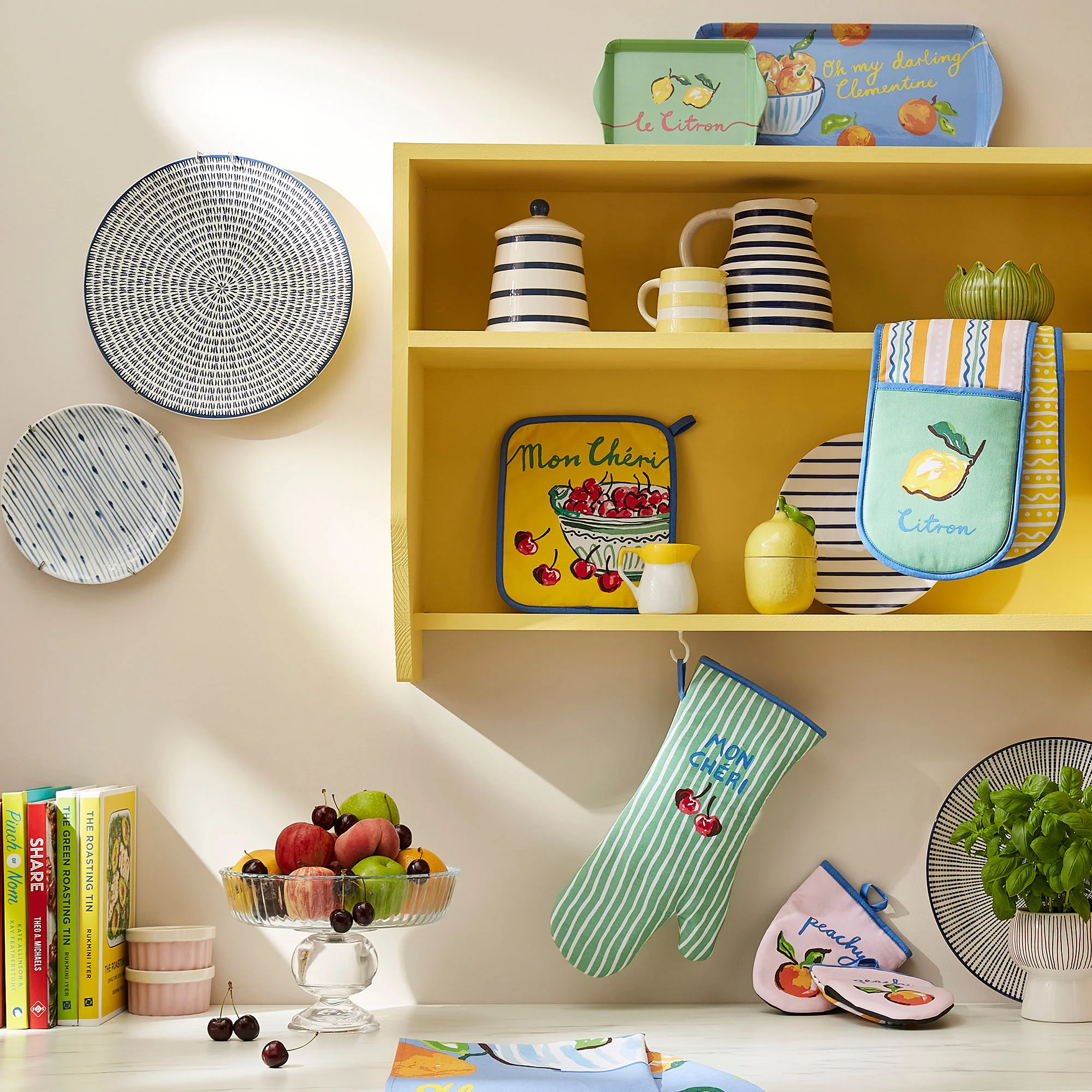 Summer Fruits Cotton Tea Towel in Blue