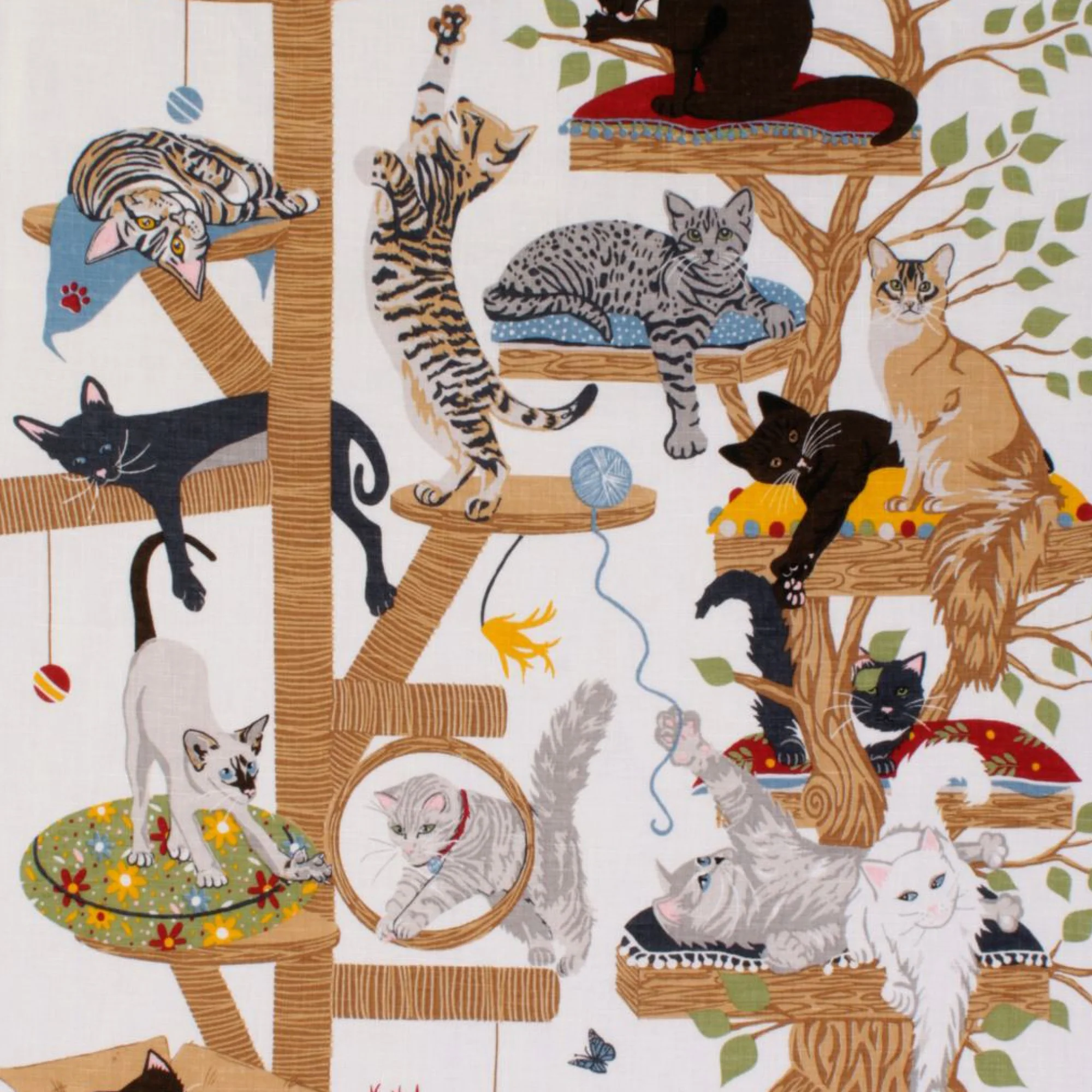 Moggie Mahem Cotton Tea Towel in Multicolour