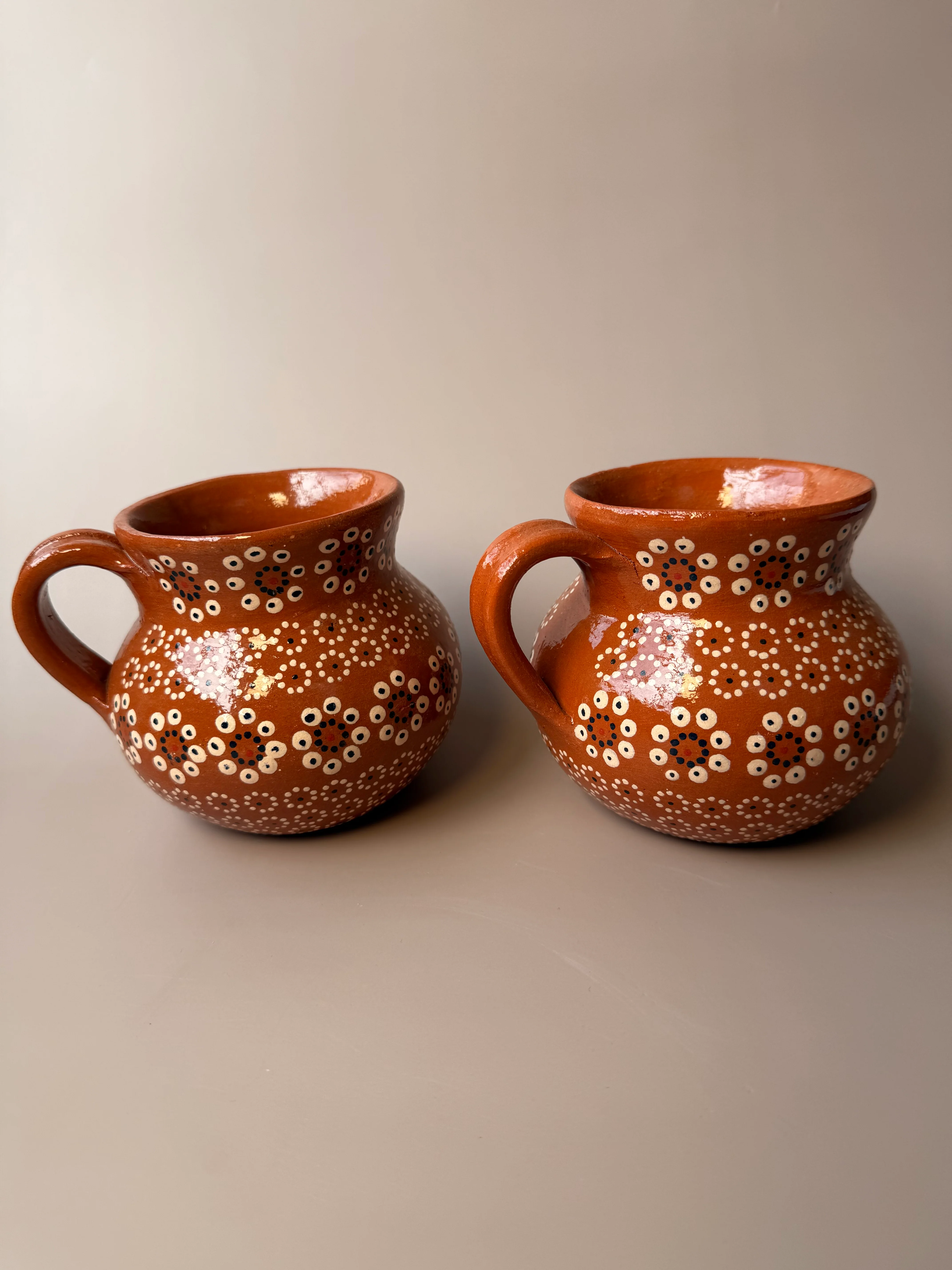 Michoacan Mexican Clay Mugs Set of 2 Capula Design Mugs Clay Mugs