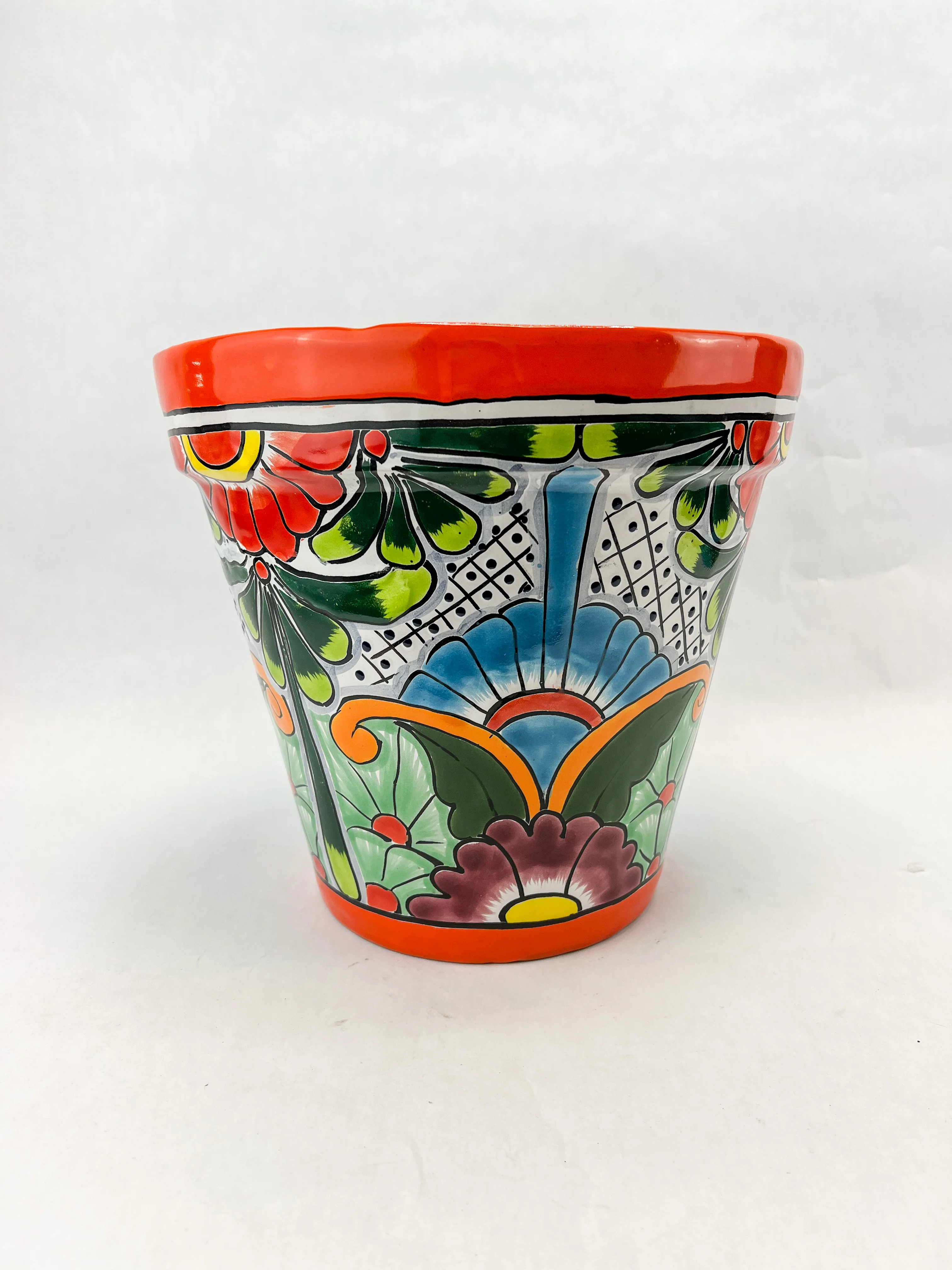 Talavera Flower Pot Tampered 11 Inches Mexican Clay Flower Pot Mexican Pottery Flower Pot