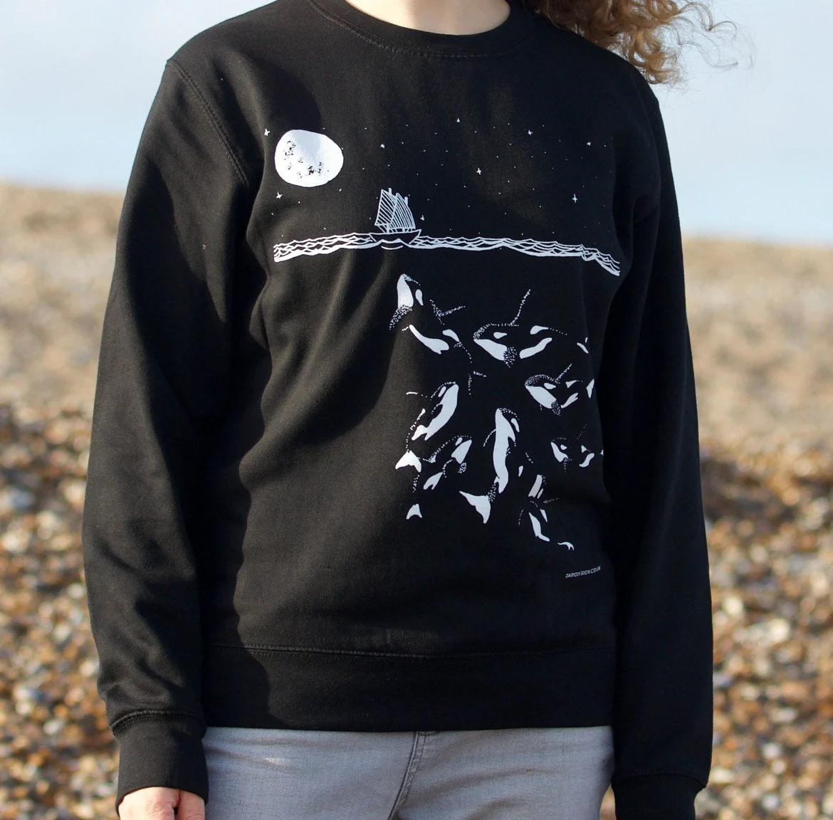 Midnight Orca Sweatshirt. Screen printed killer whale illustration