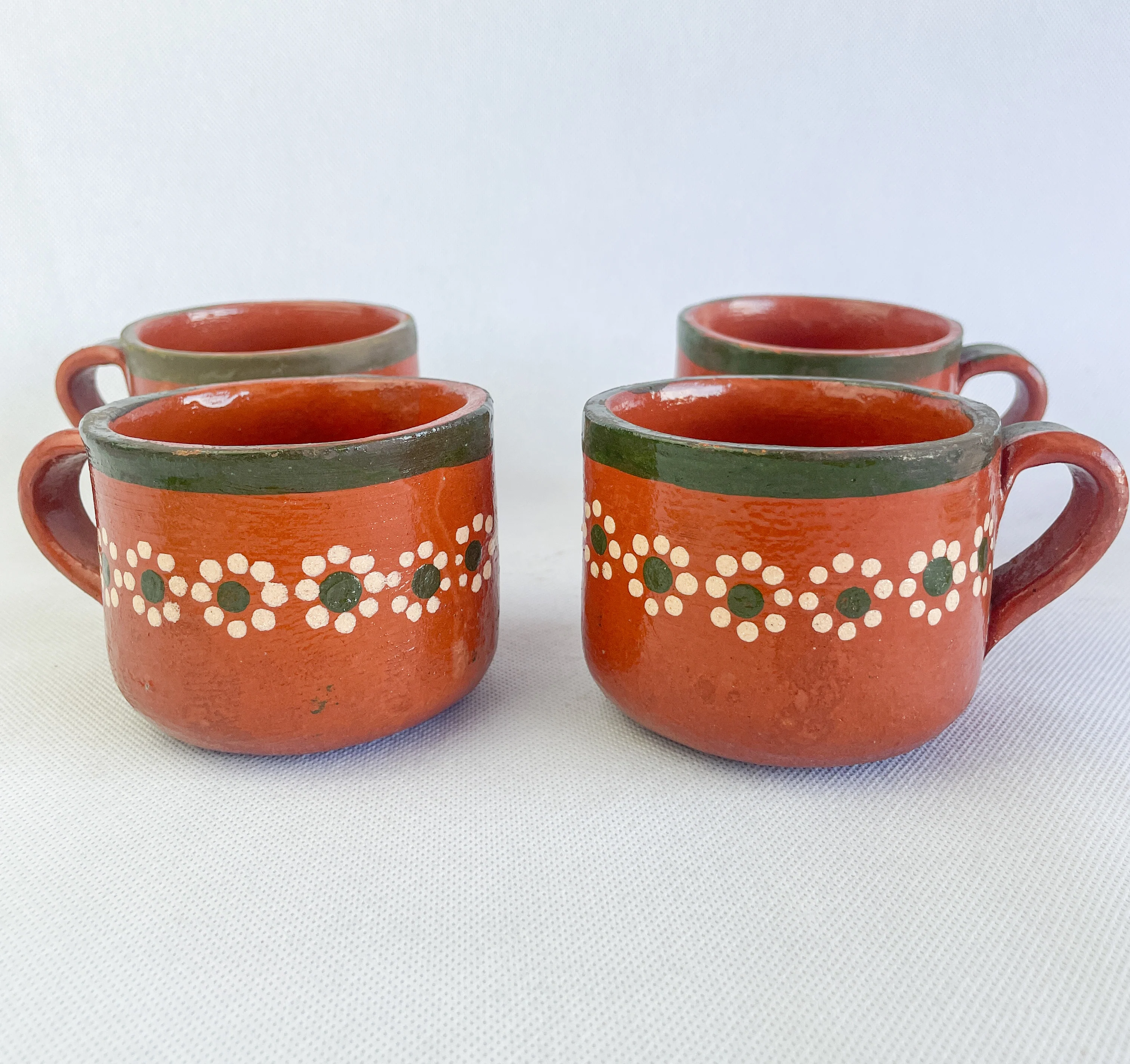Michoacan Mexican Clay Mugs 4pc Set Mexican Cups Tazas De Barro Lead Free