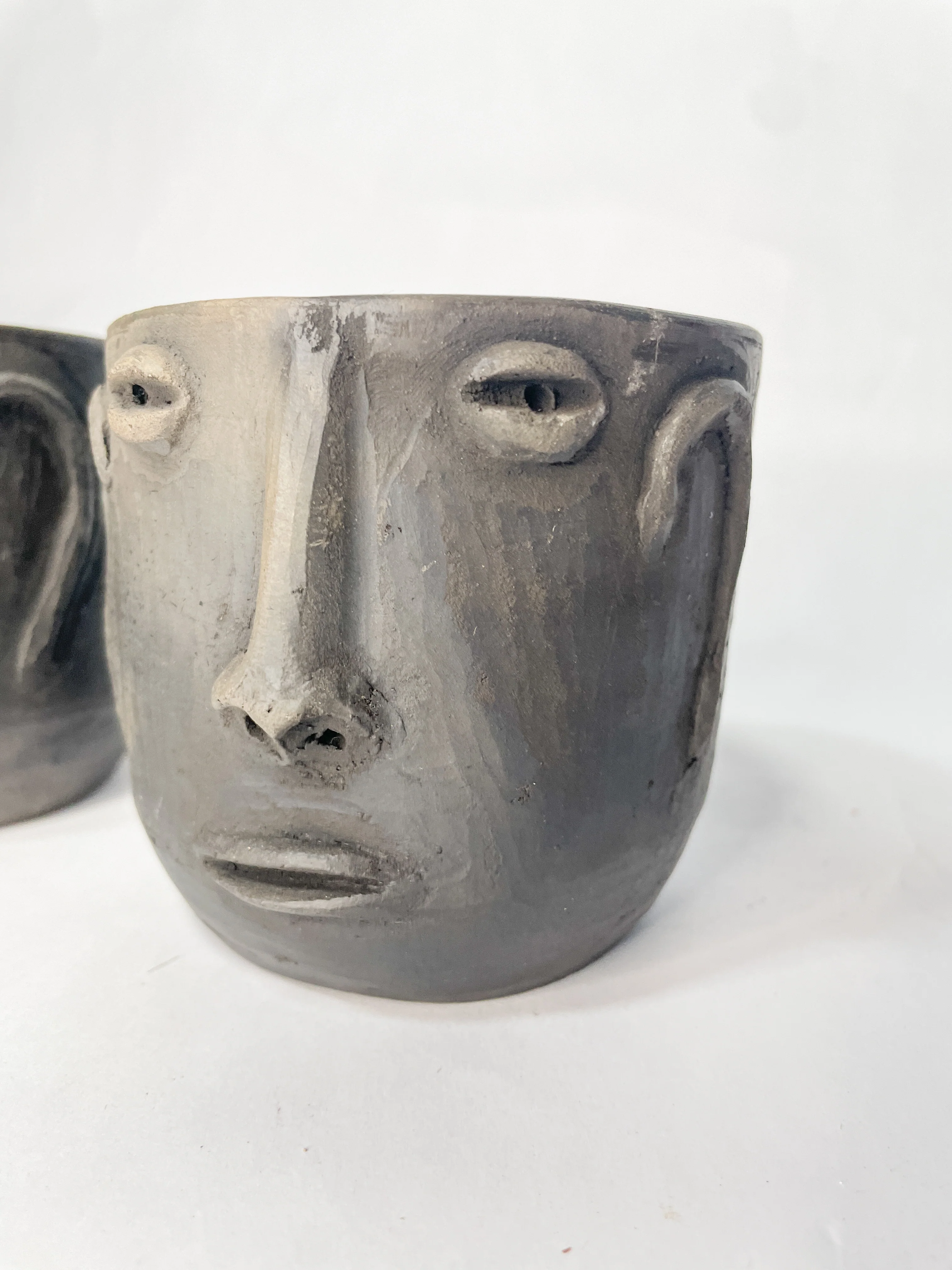 Oaxaca Face Tumblers Set of 2 Vasos de Cara Mexican Cups Oaxaca Clay Pottery
