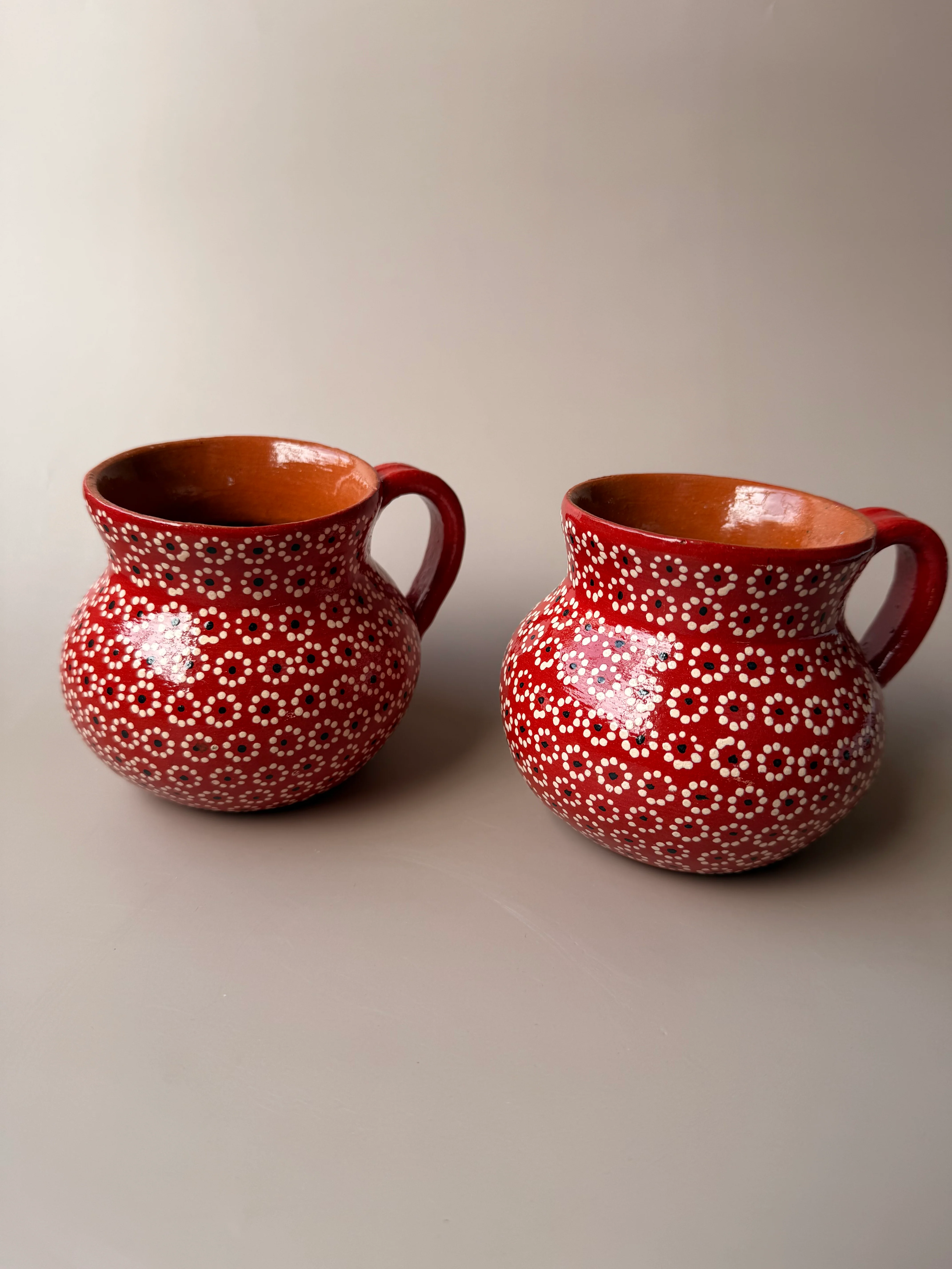 Michoacan Mexican Clay Mugs Set of 2 Capula Design Mugs Clay Mugs