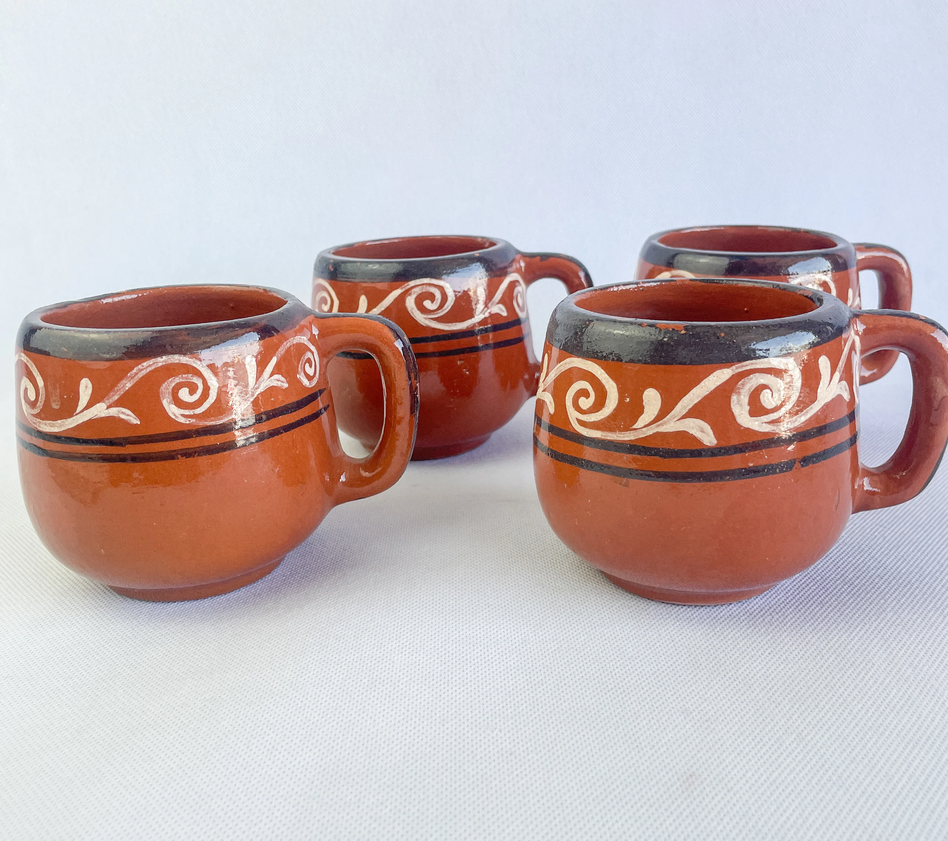 Michoacan Mexican Clay Mugs 4pc Set Mexican Cups Tazas De Barro Lead Free