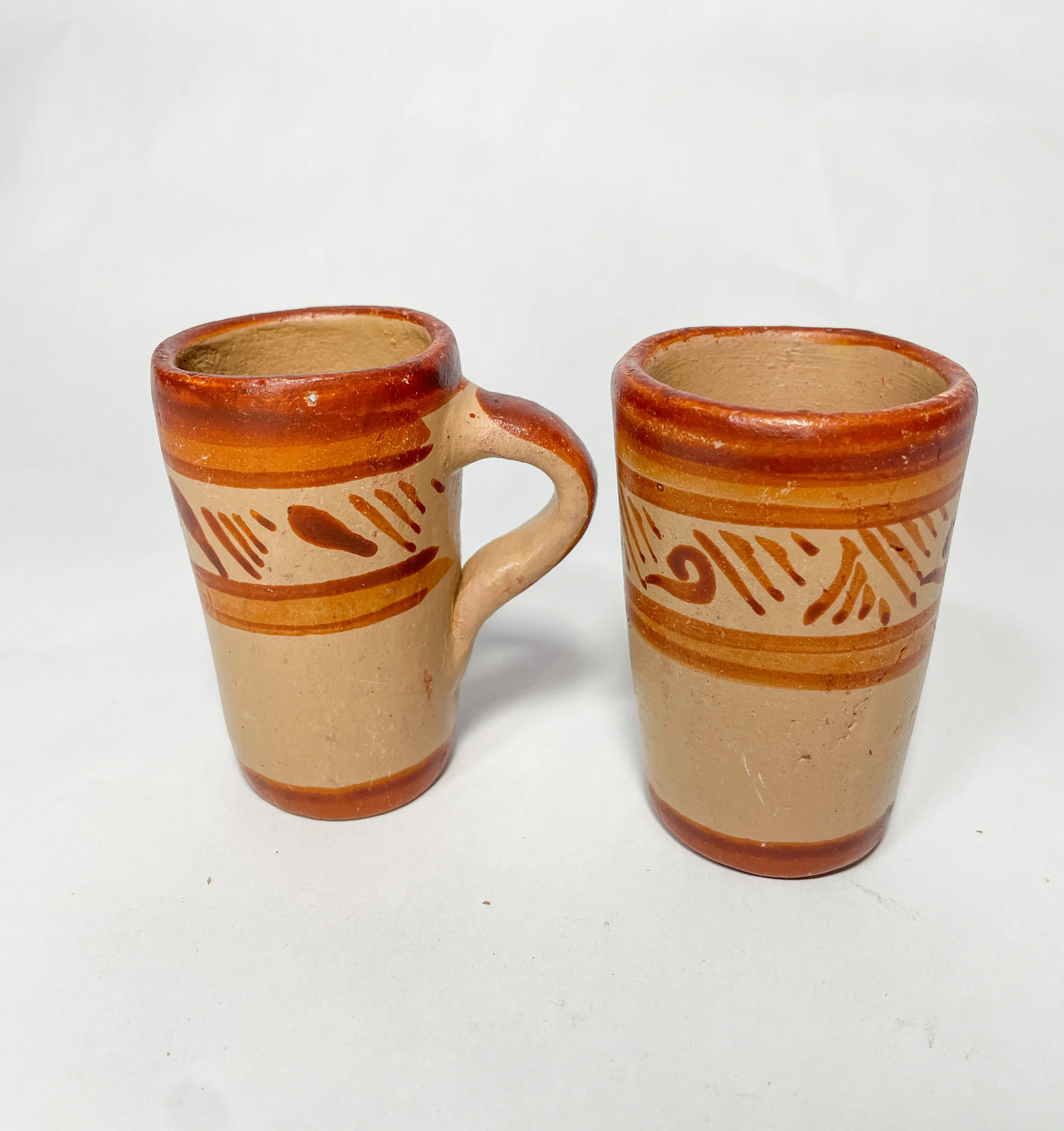 Jalisco Terracotta Tequileros Set of 2 Mexican Clay Cups Tazitas De Barro Jarritos De Barro Creamer Cups