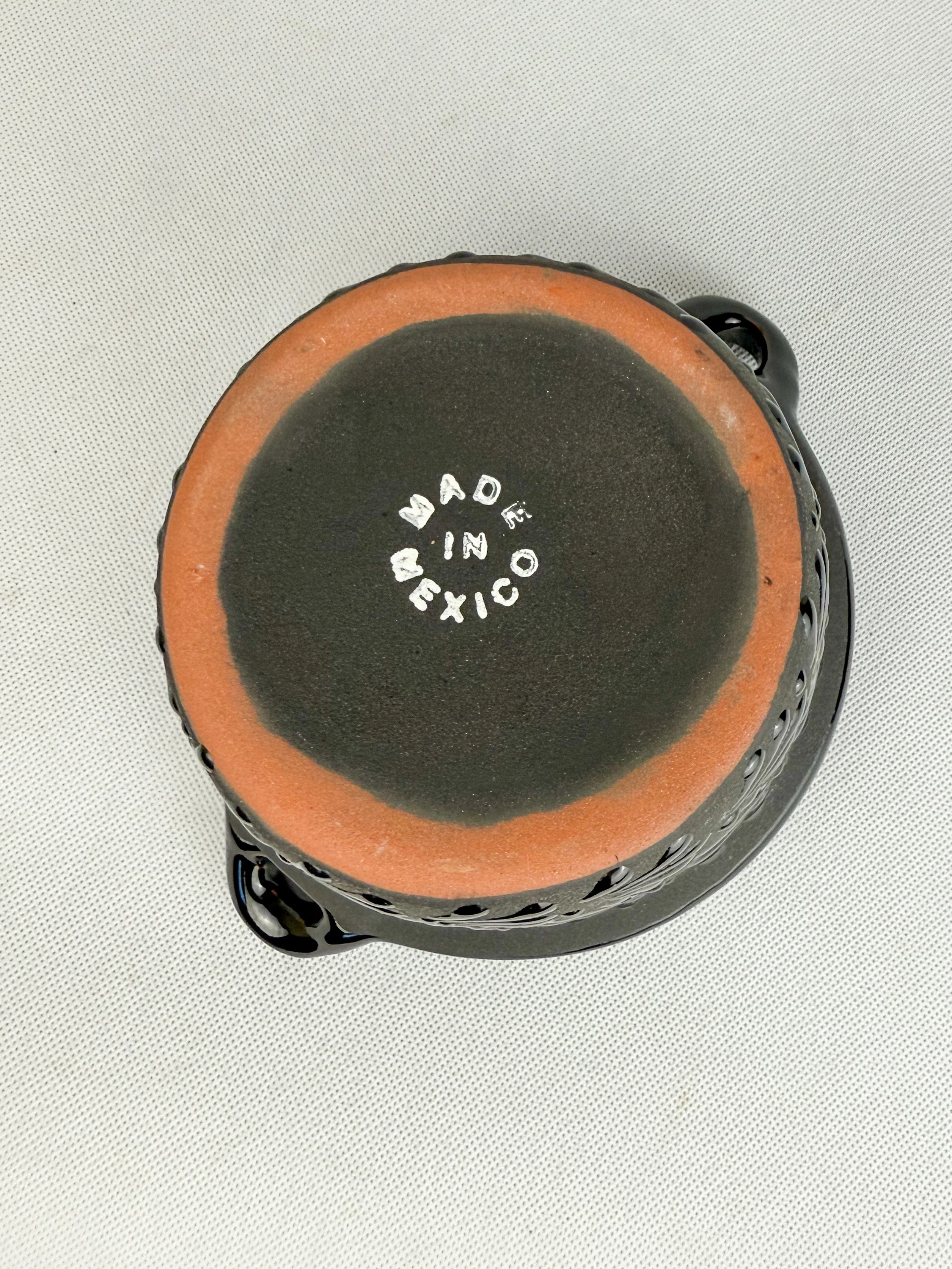 Black Talavera Style Bowls Mexican Clay Bowls Cazuelitas Talavera Negra