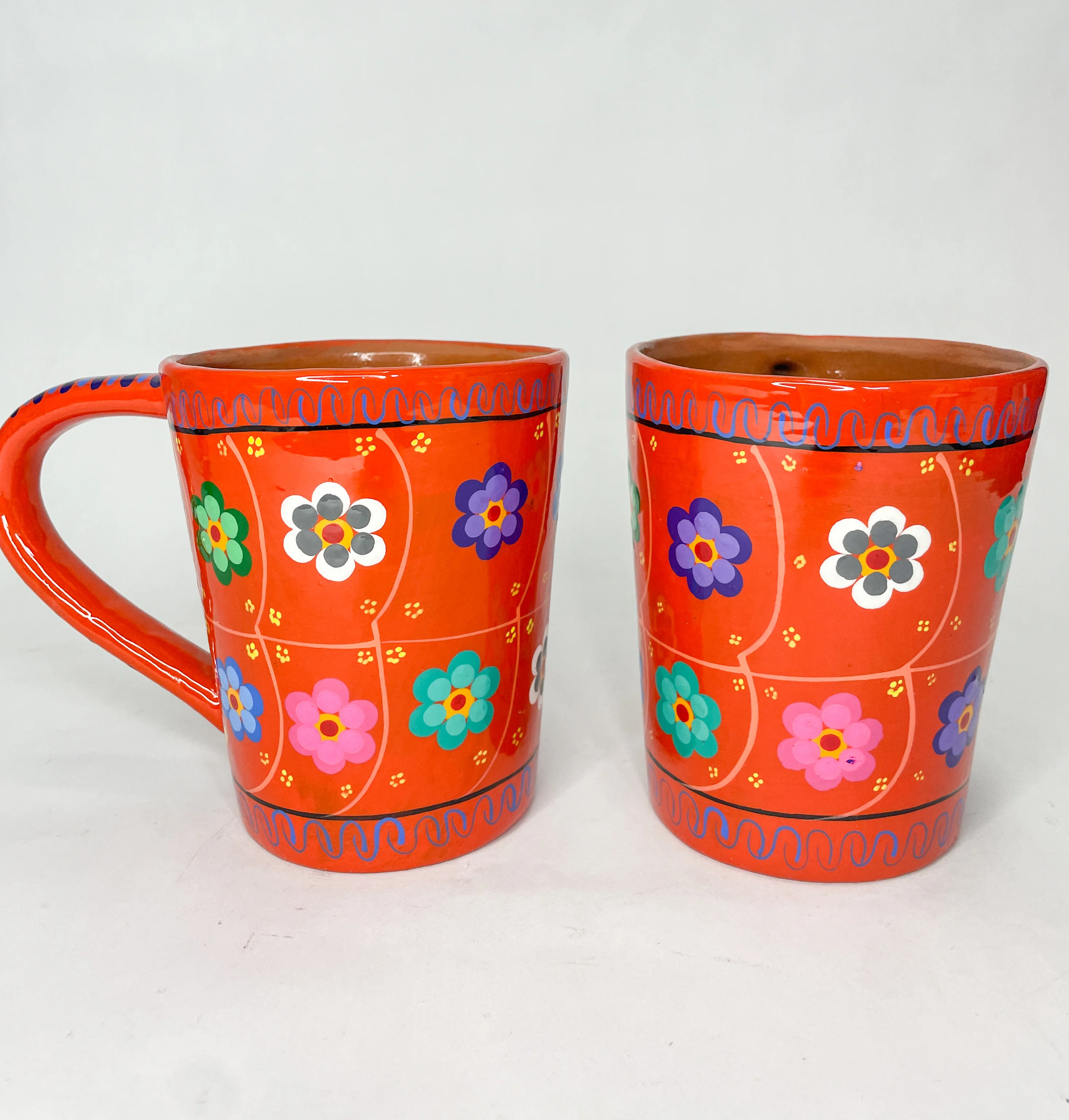 Guerrero Cups 2Pc Set Mexican Clay Tazas de Barro Cups Hand Painted Mexican Clay Mug Mexican Cups