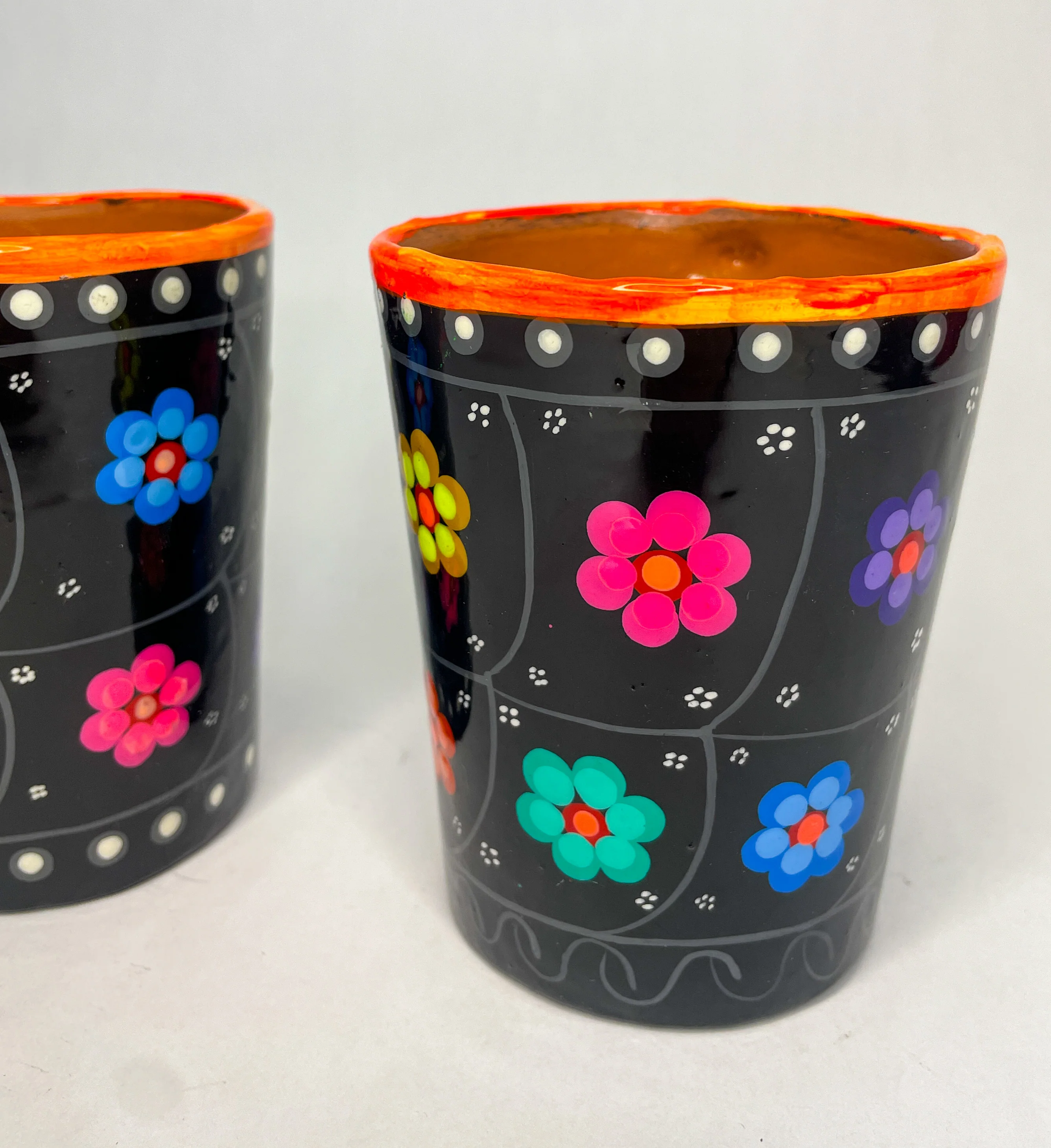 Guerrero Cups 2Pc Set Mexican Clay Tazas de Barro Cups Hand Painted Mexican Clay Mug Mexican Cups