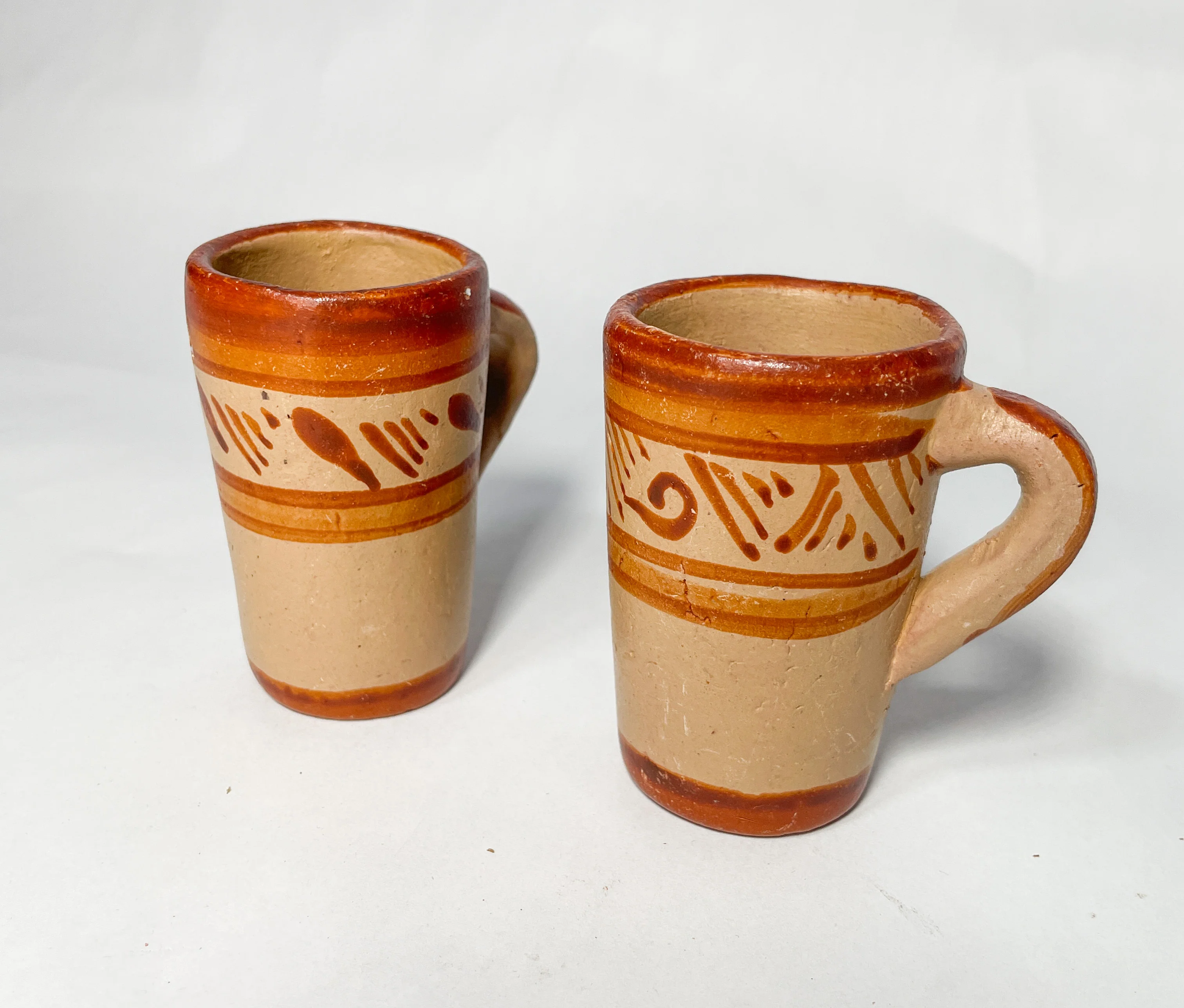 Jalisco Terracotta Tequileros Set of 2 Mexican Clay Cups Tazitas De Barro Jarritos De Barro Creamer Cups