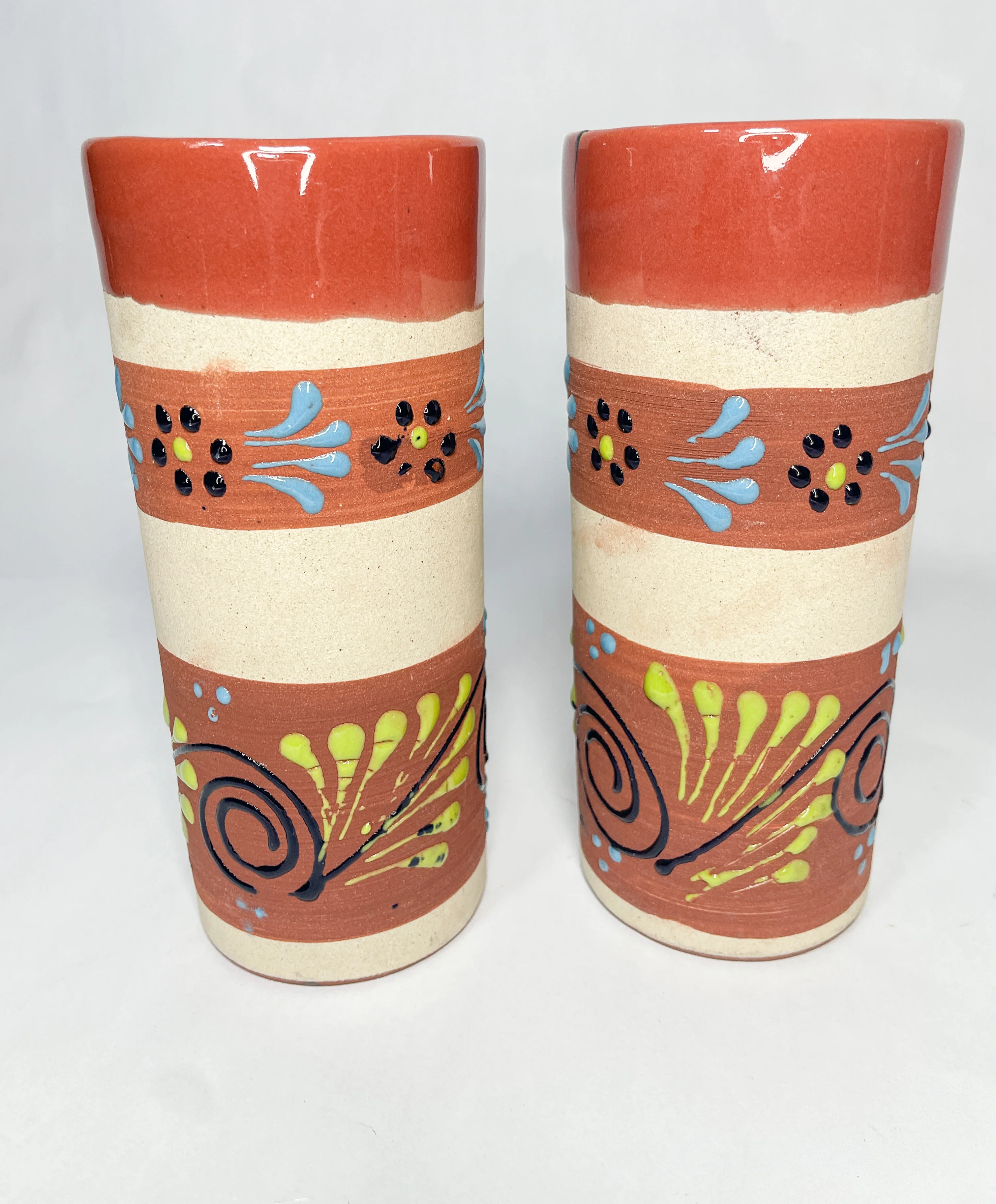 Jalisco Engobe Clay Cups Set of 2 Mexican Tumbler Vasos de Engobe Jaiboleros Vasos De Barro