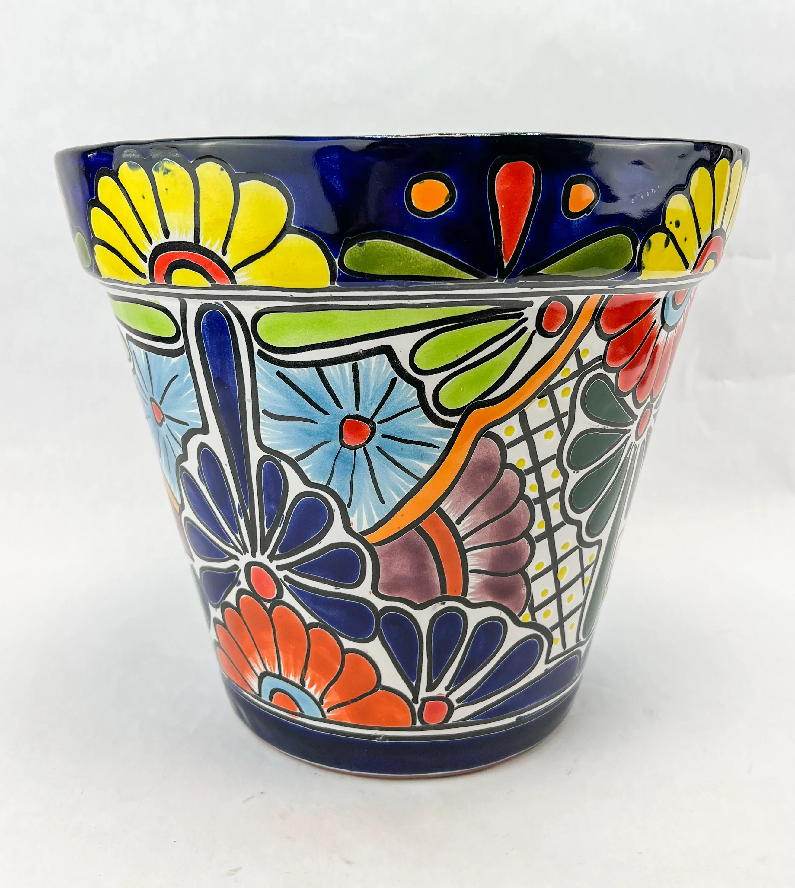 Talavera Flower Pot Tampered 11 Inches Mexican Clay Flower Pot Mexican Pottery Flower Pot
