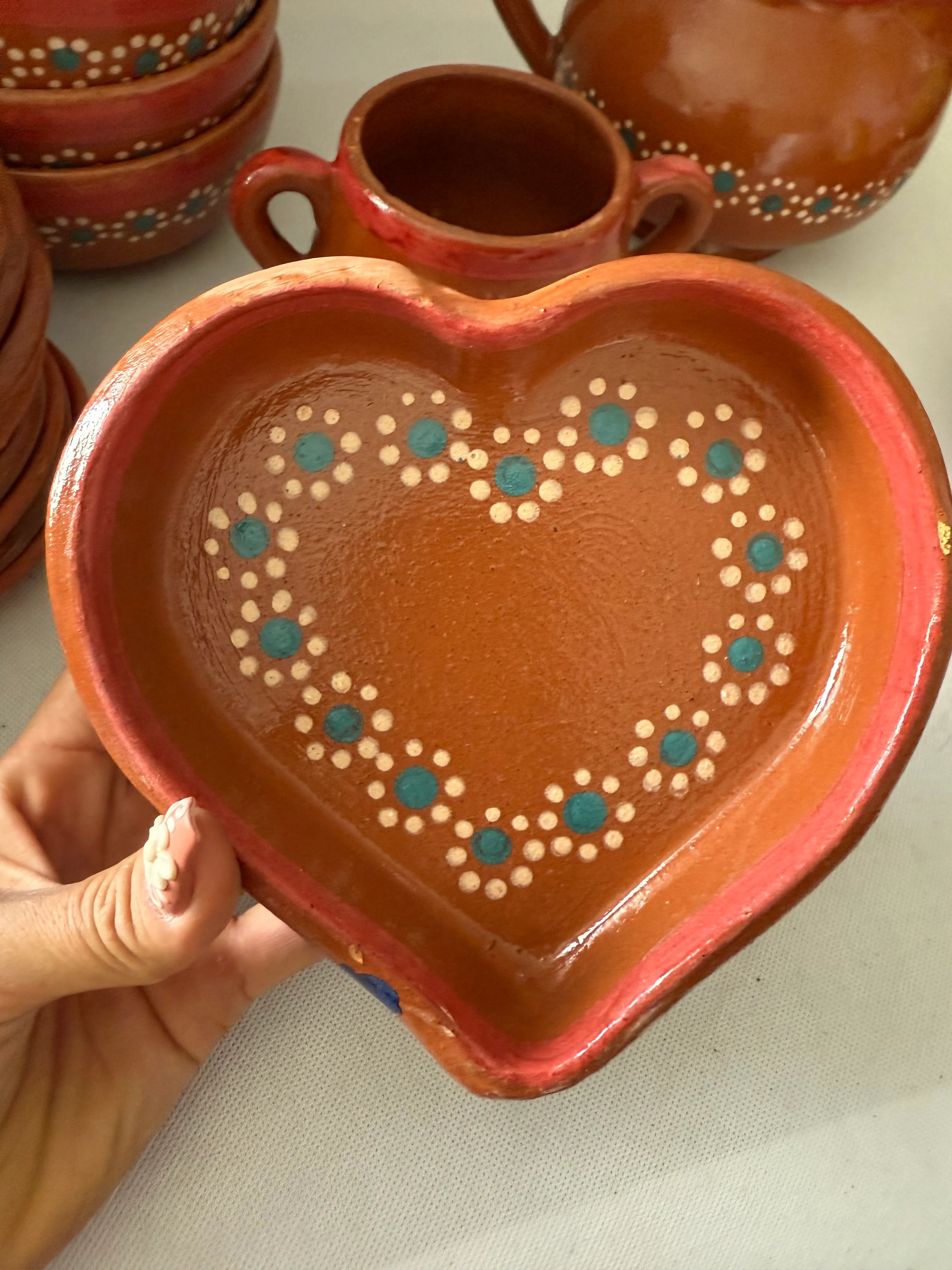 Michoacan Red Clay Pottery Dinnerware Set 36 Pc Clay Bowls Mexican Red Clay Vajilla de Barro