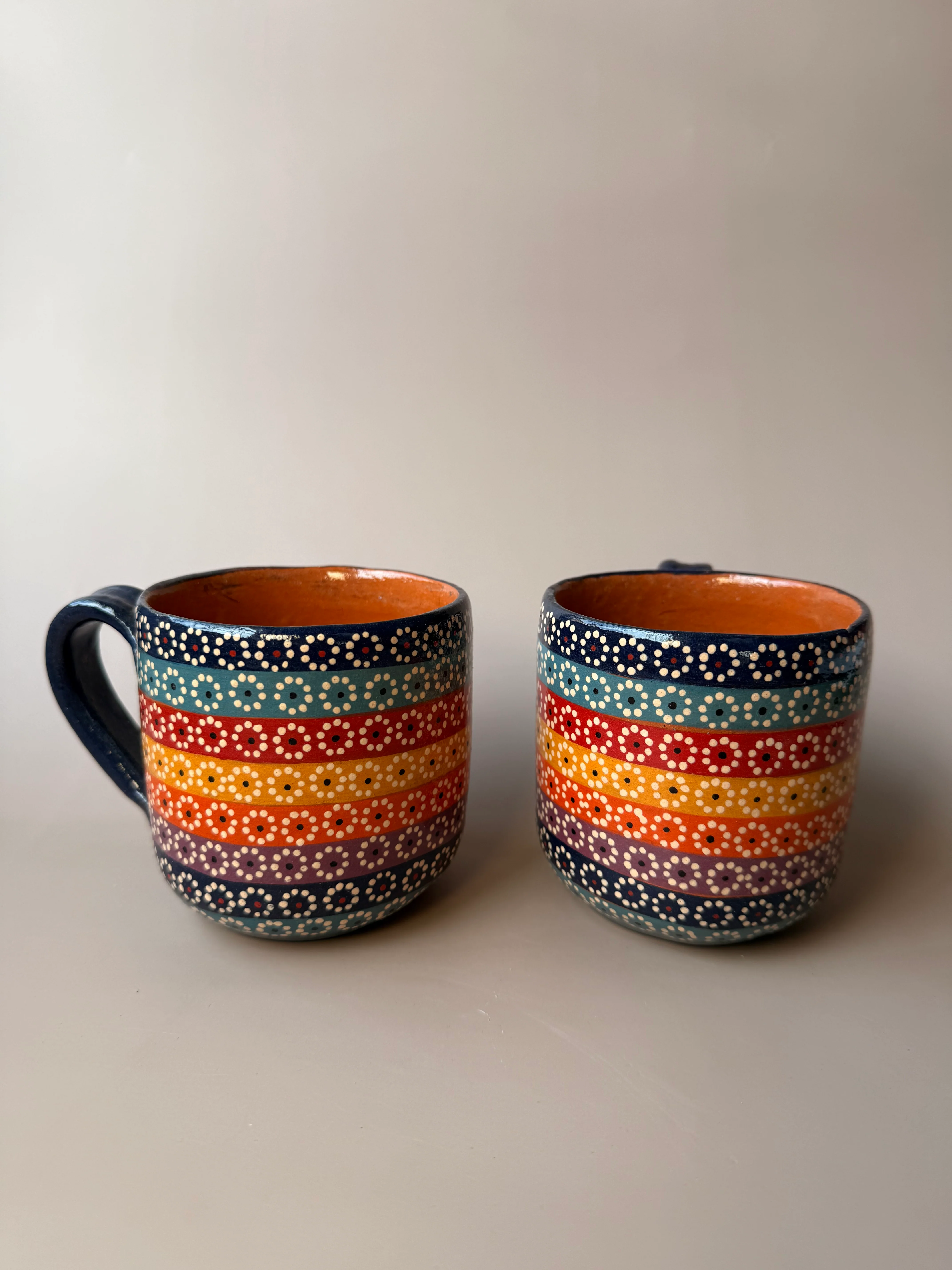 Michoacan Mexican Clay Mugs Set of 2 Capula Design Mugs Clay Mugs