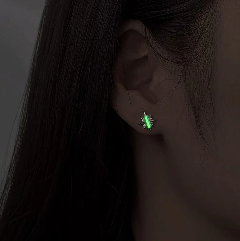 Tritium & Silver Starburst Stud Earrings