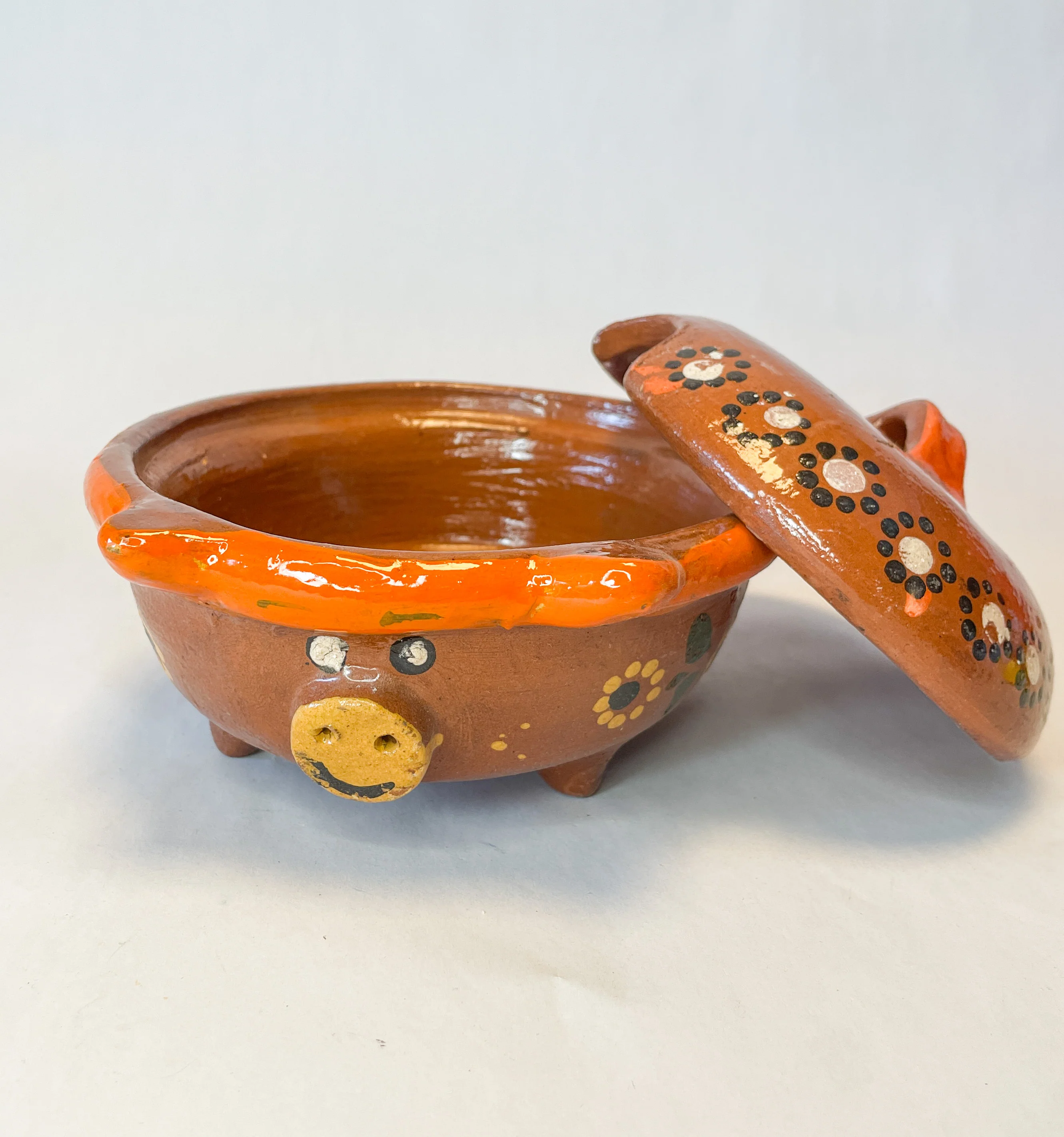 Michoacan Mexican Clay Bowl with Lid Marranito Salsera Mexican Marranitos Puerquitos