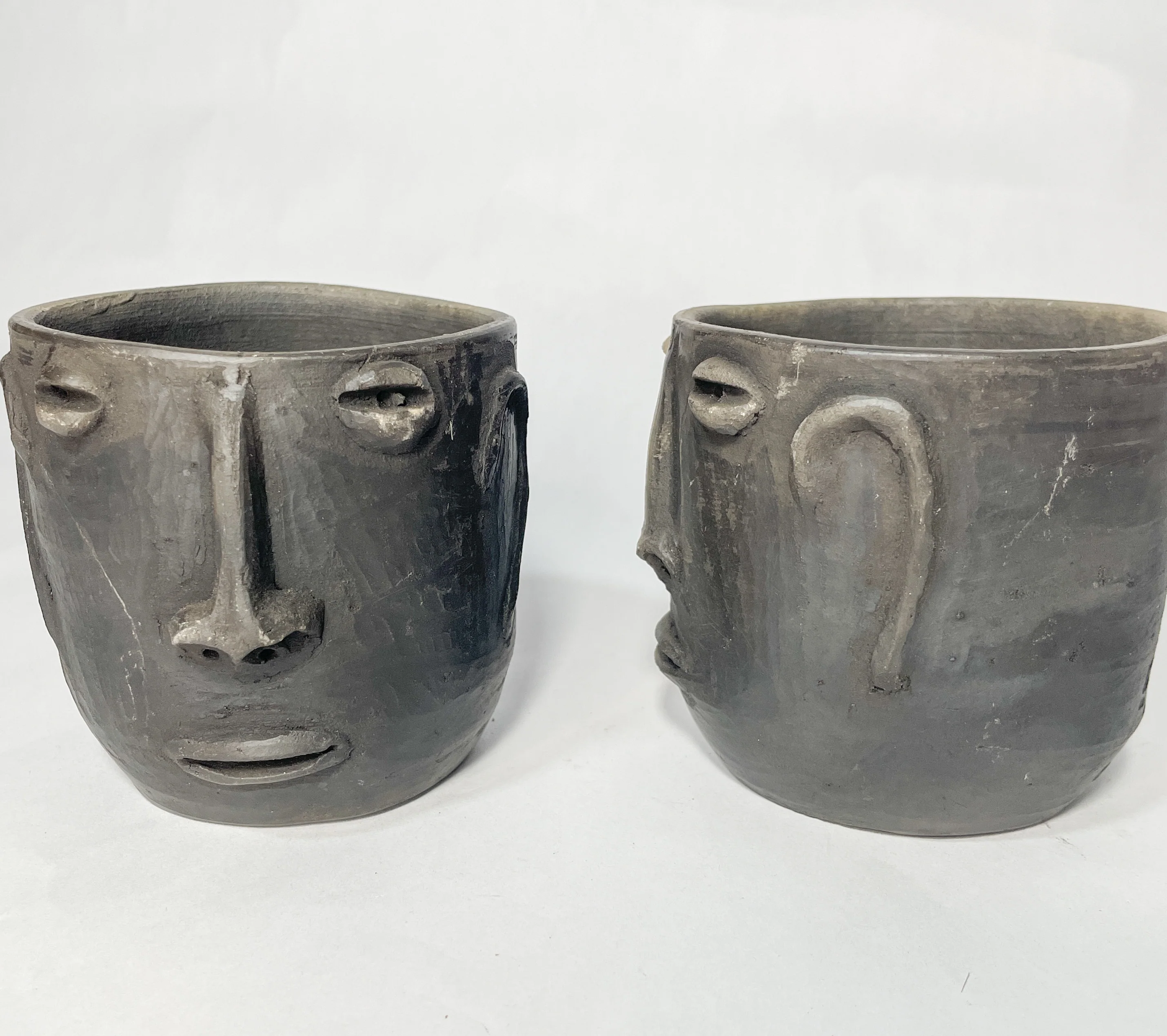 Oaxaca Face Tumblers Set of 2 Vasos de Cara Mexican Cups Oaxaca Clay Pottery
