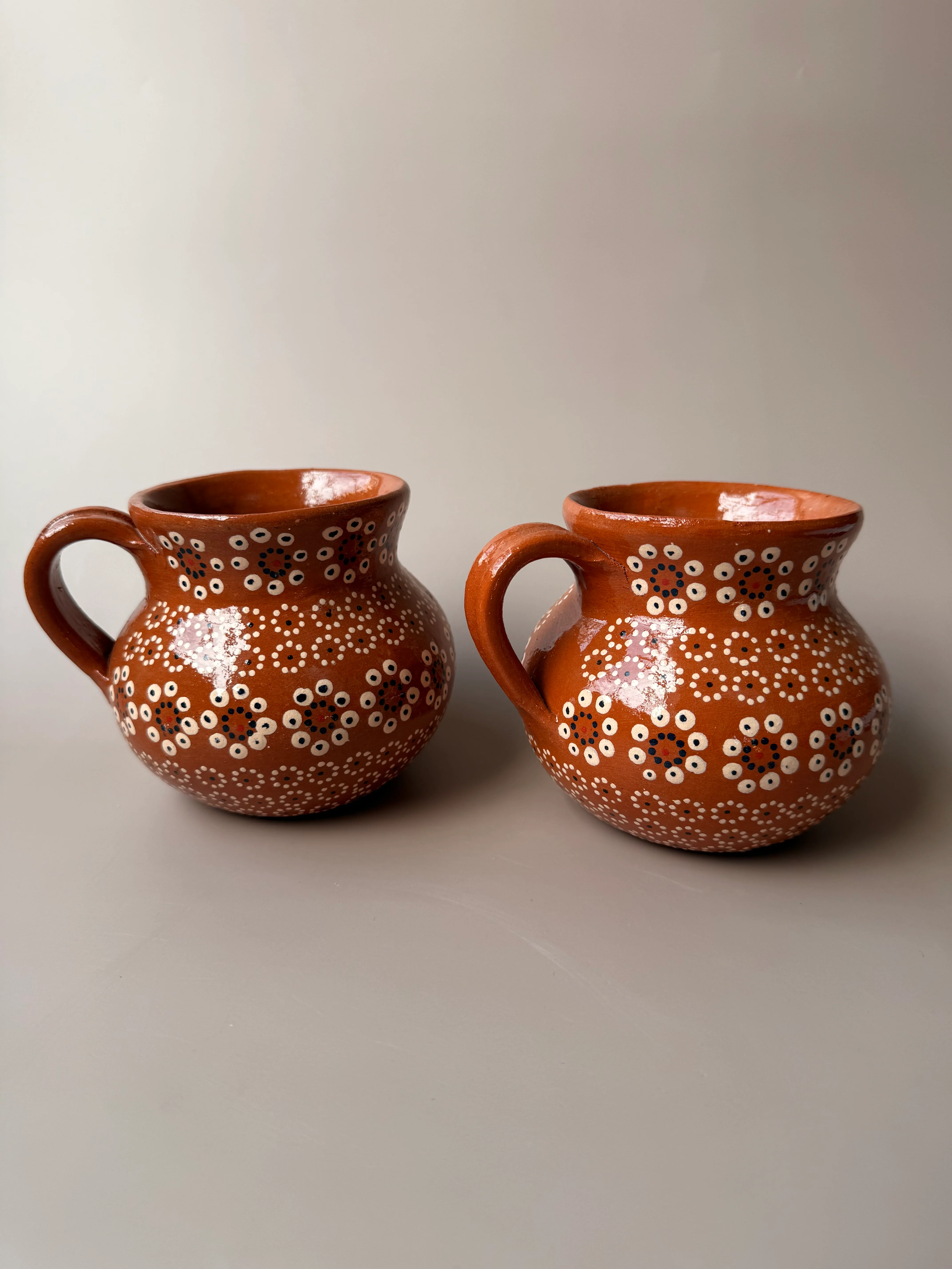 Michoacan Mexican Clay Mugs Set of 2 Capula Design Mugs Clay Mugs
