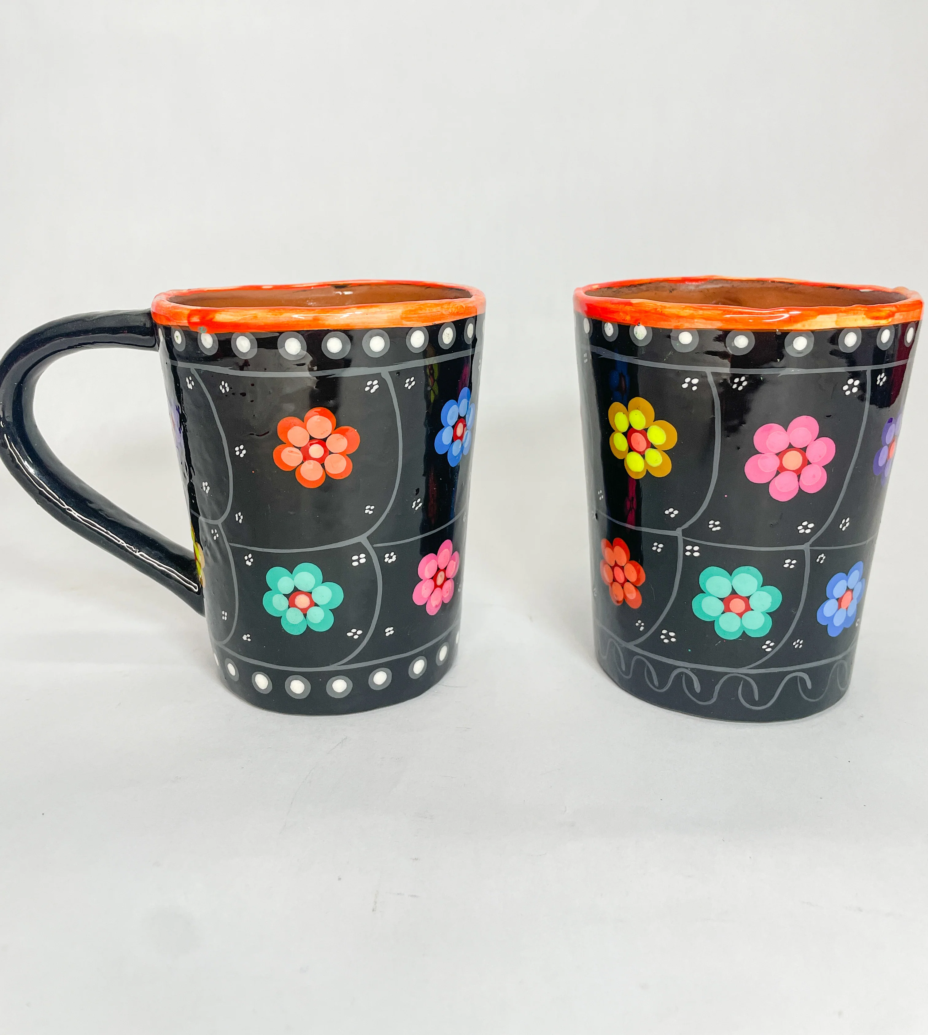 Guerrero Cups 2Pc Set Mexican Clay Tazas de Barro Cups Hand Painted Mexican Clay Mug Mexican Cups