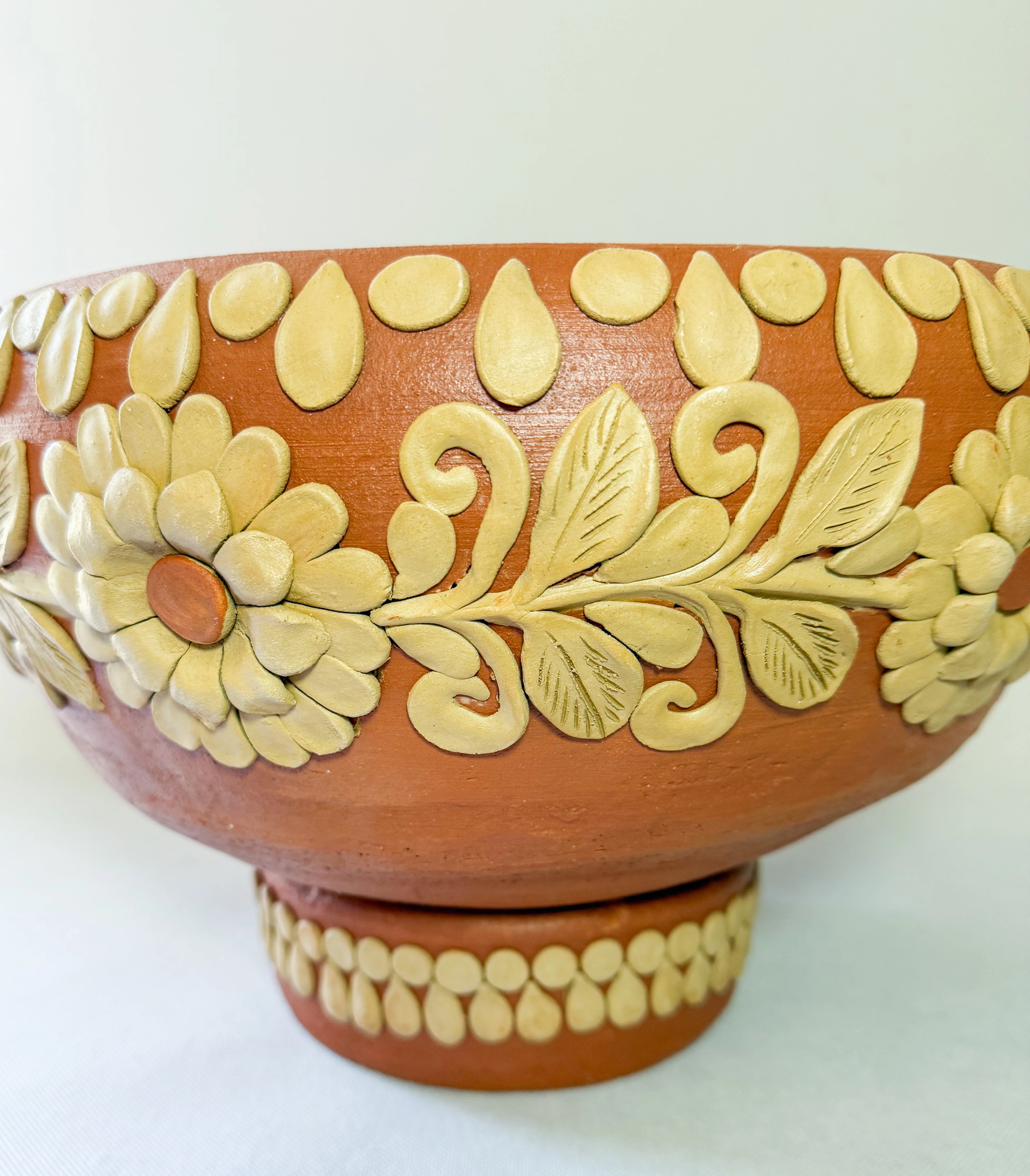 Colores Oaxaca Clay Embroidery Large Clay Bowl Barro Bordado Frutero de Barro