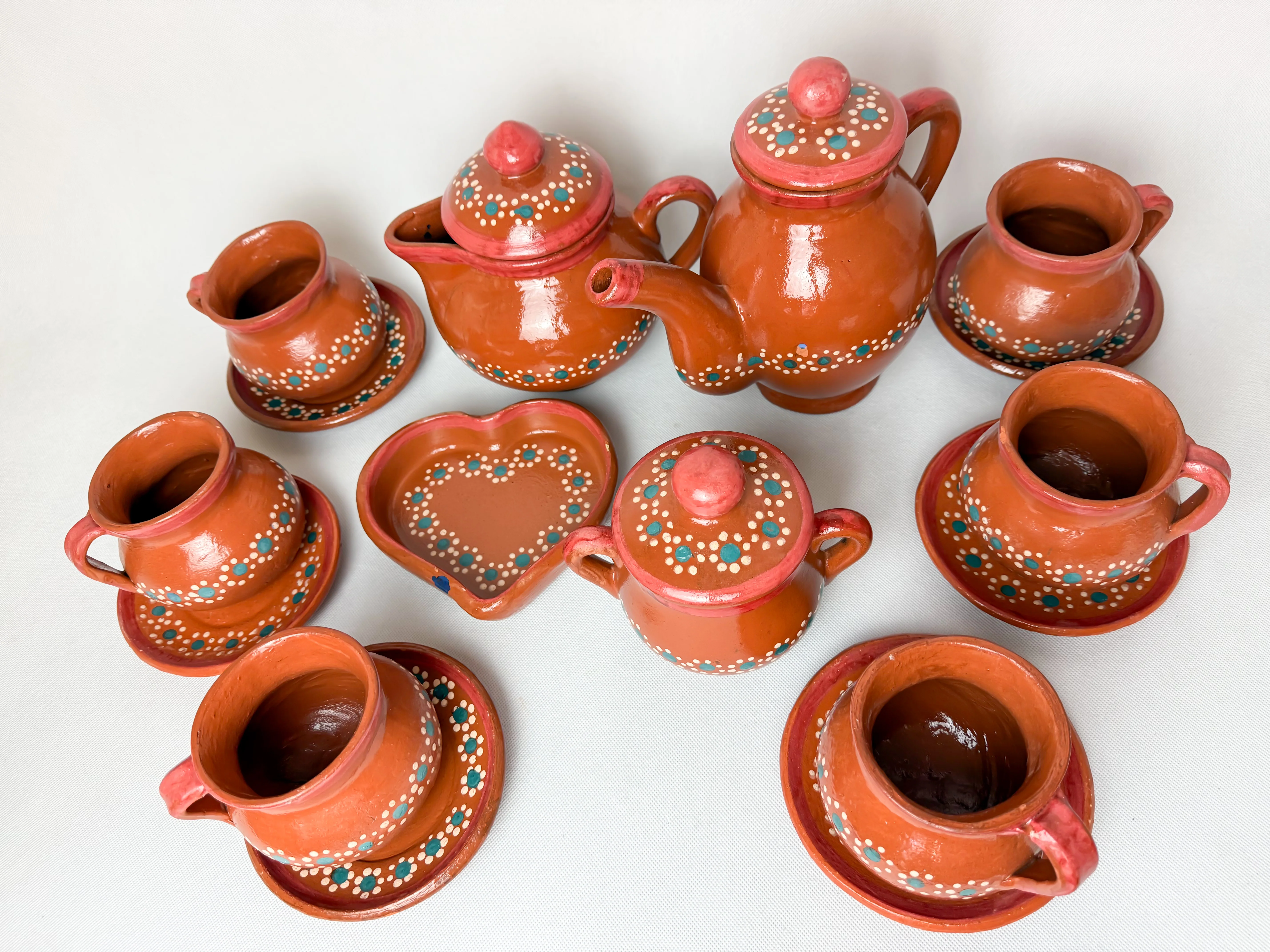 Michoacan Mexican Tea Pot Set 16pc Mexican Tea Set Mexican Pot Clay Tea Pot Juego de Te Capula