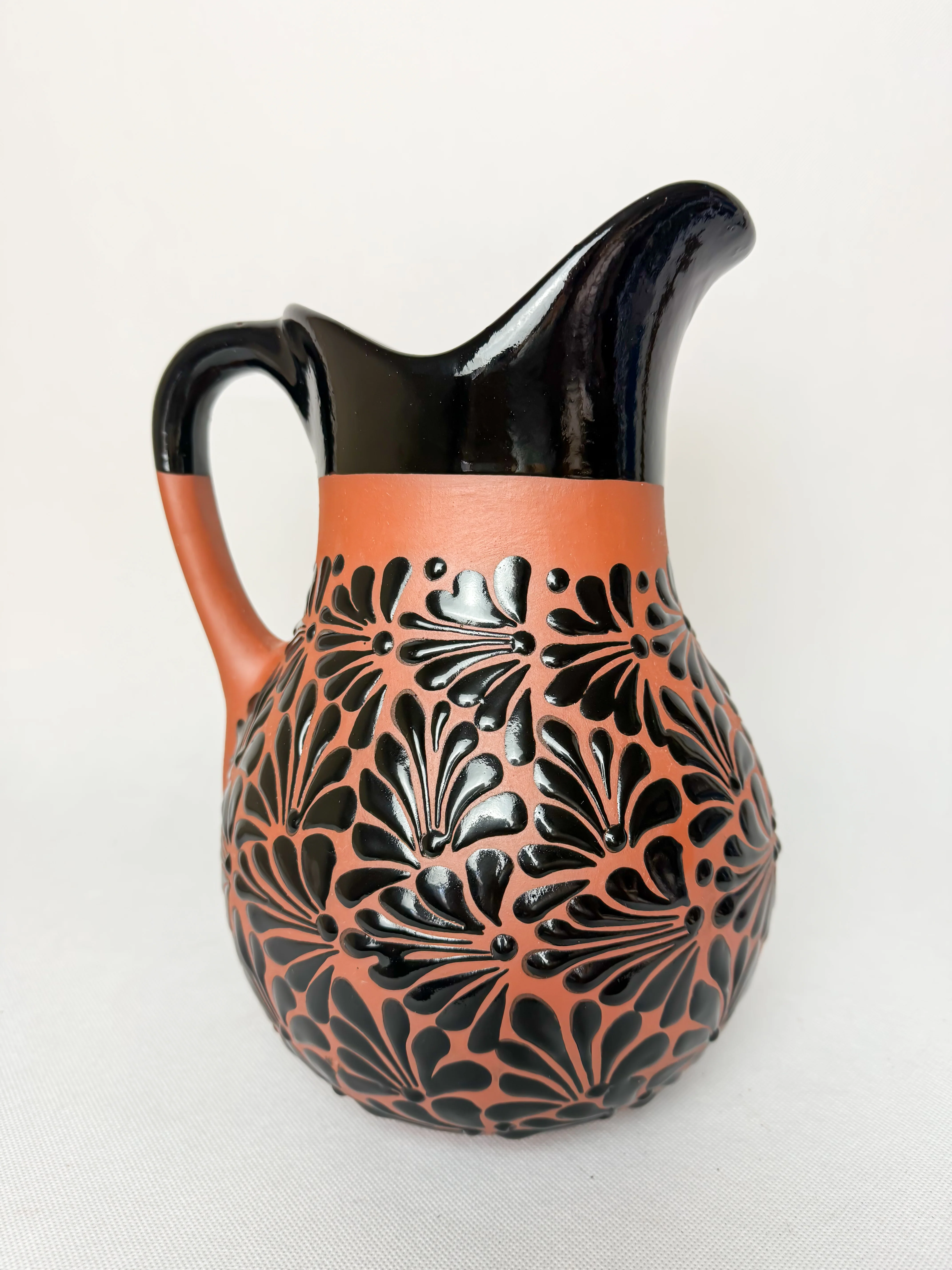 Clay Water Pitcher Set 7 Pc Mexican Clay Pitcher With Tumblers Jarra Con Vasos Black