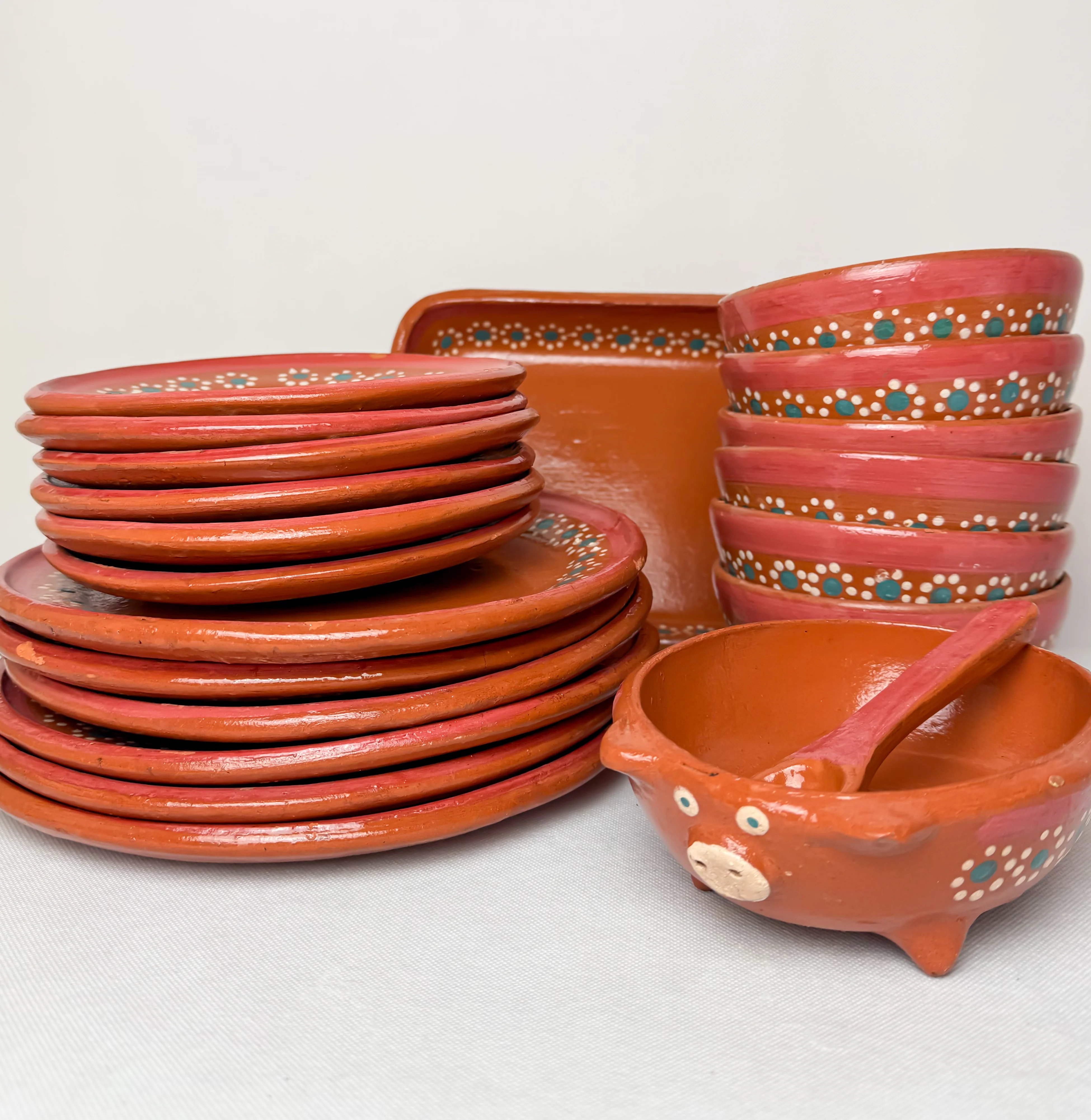 Michoacan Red Clay Pottery Dinnerware Set 36 Pc Clay Bowls Mexican Red Clay Vajilla de Barro