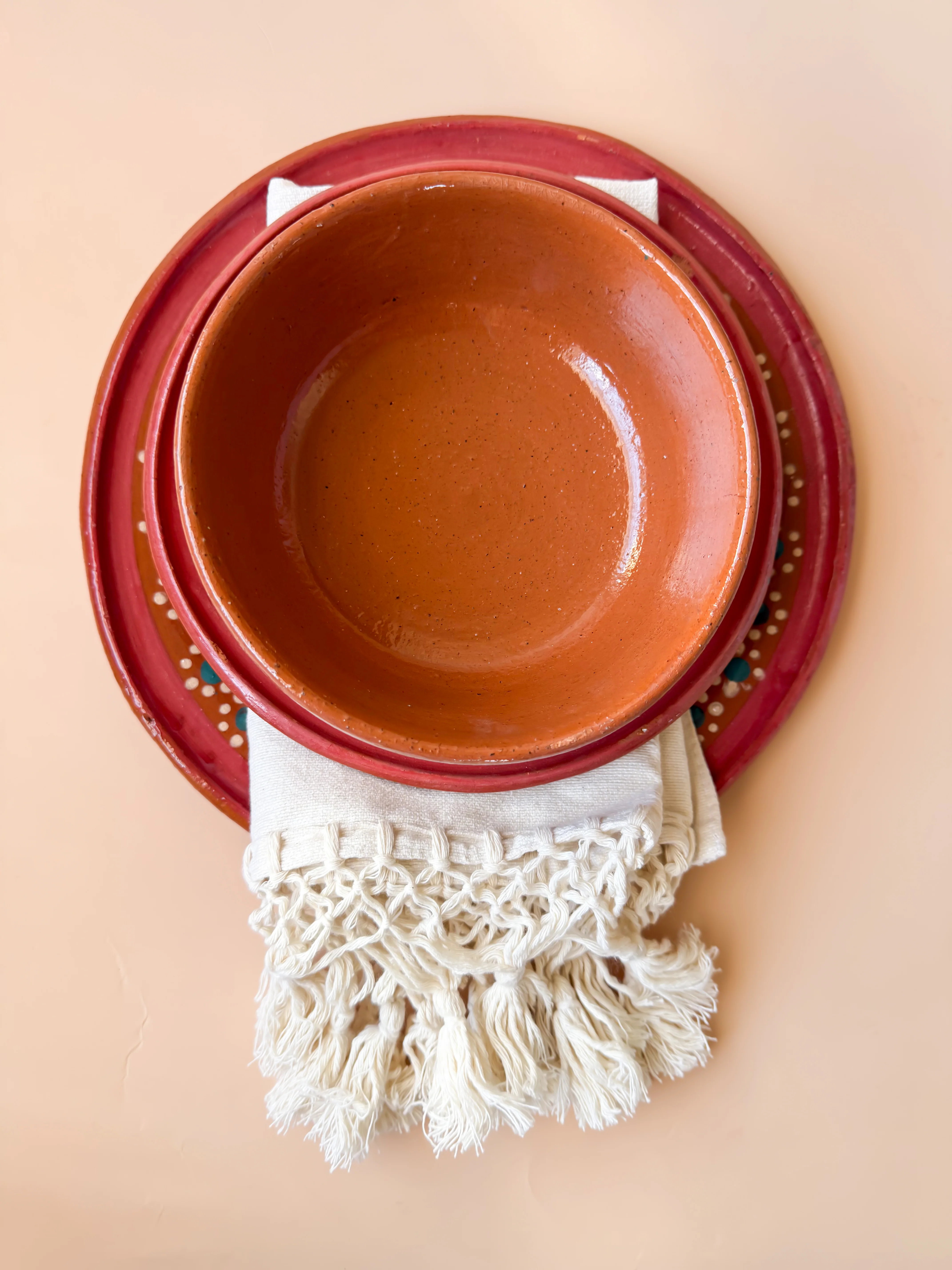 Michoacan Red Clay Pottery Dinnerware Set 36 Pc Clay Bowls Mexican Red Clay Vajilla de Barro