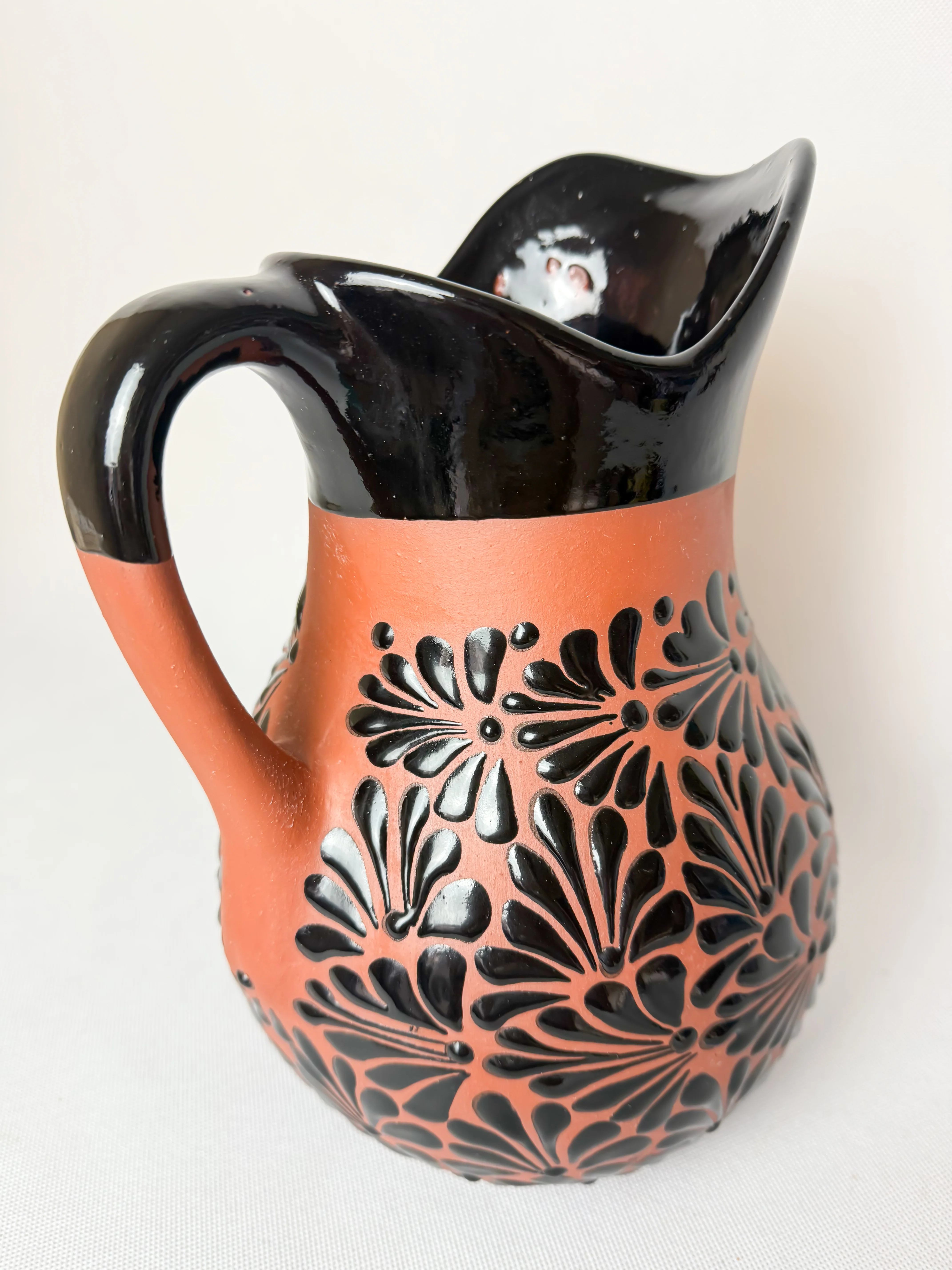 Clay Water Pitcher Set 7 Pc Mexican Clay Pitcher With Tumblers Jarra Con Vasos Black