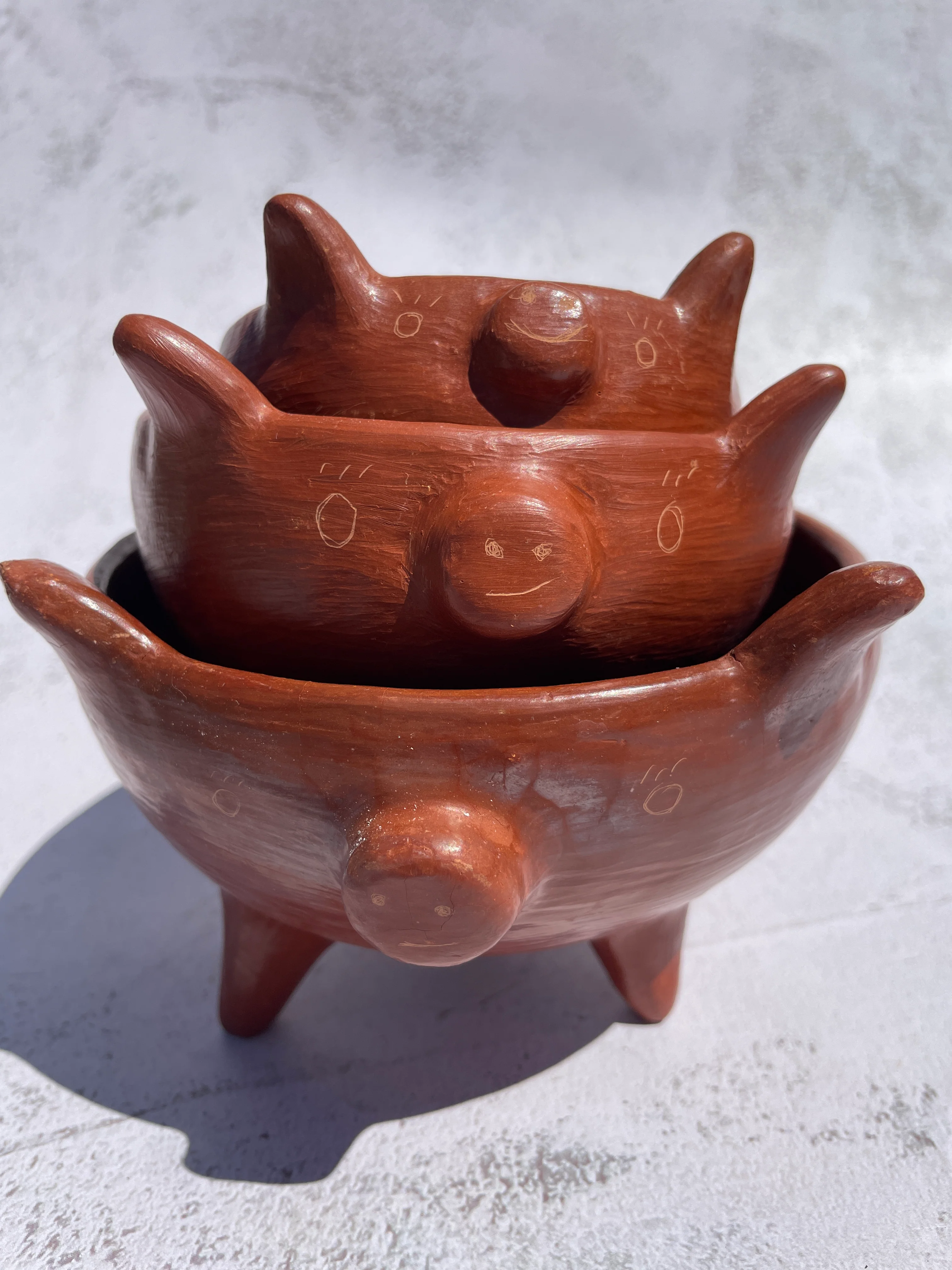 Oaxaca Red Clay Piggy Bowl Salsero Marranito Barro Rojo Marranito Bowl Chochinito Bowl