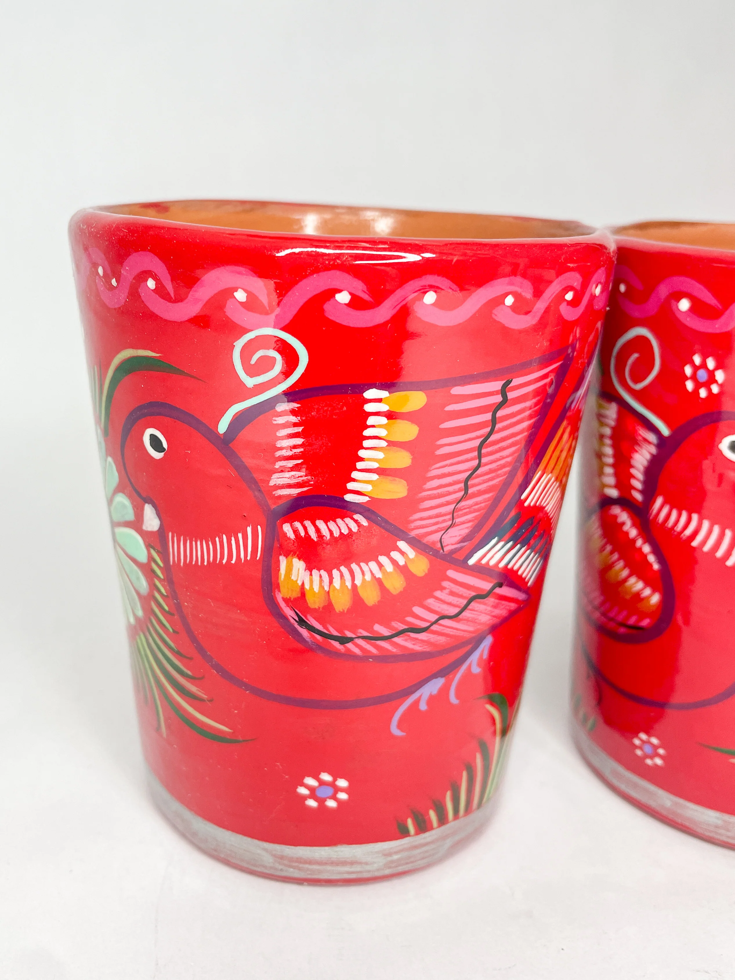 Guerrero Cups 2Pc Set Mexican Clay Tazas de Barro Cups Hand Painted Mexican Clay Mug Mexican Cups