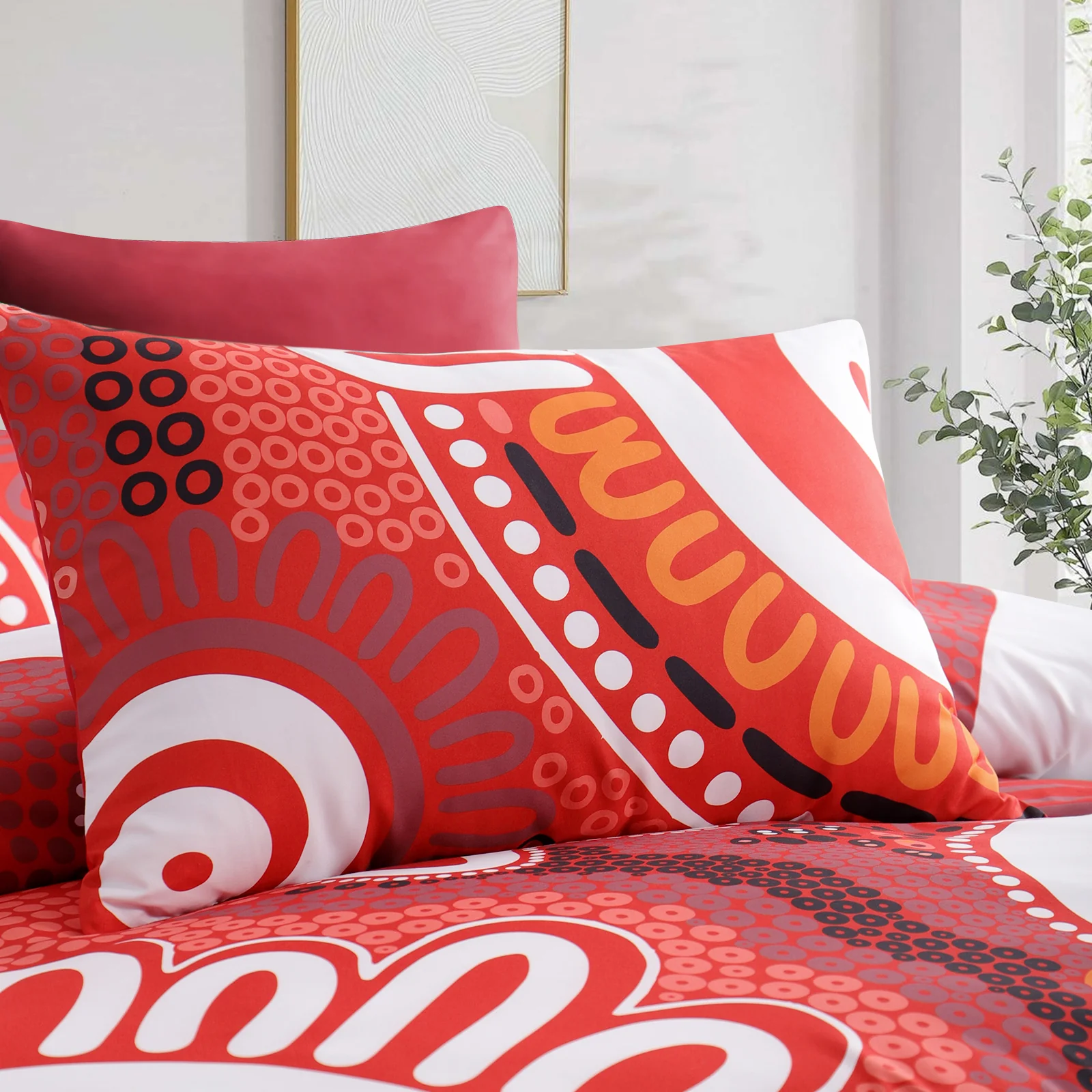 Quilt Cover Set- Waterways: CHERRY RED