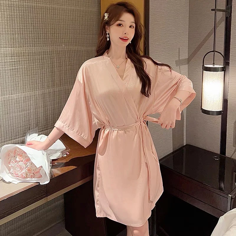 Light Pink Ice Silk Women Robe