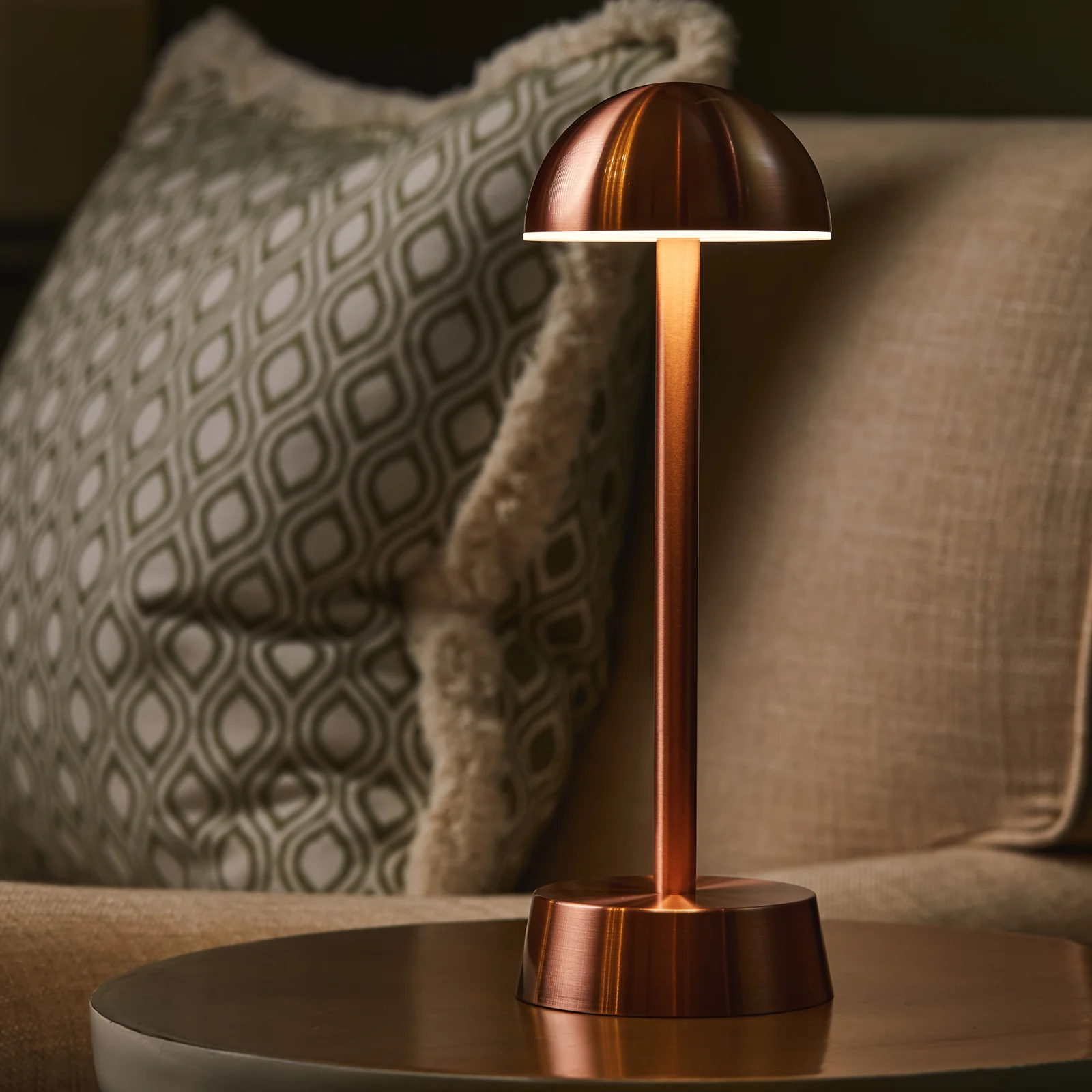 Sofia Dome Rechargeable Cordless Table Lamp, Copper