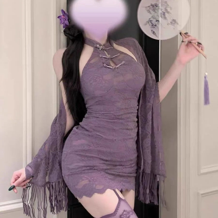 Women's Purple Qipao Style Bodycon Dress