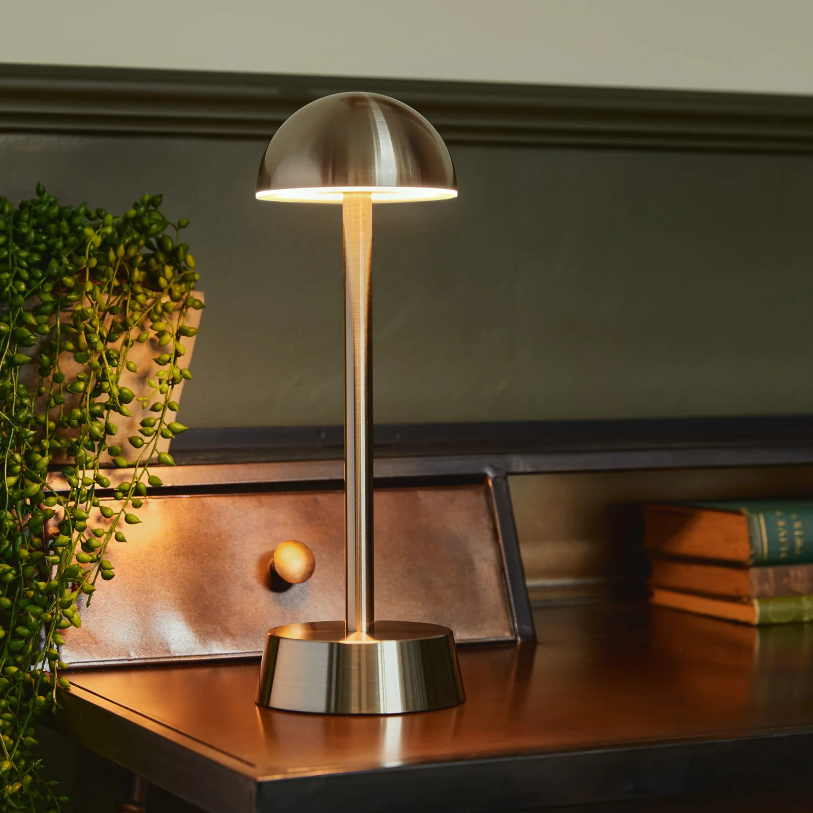 Sofia Dome Rechargeable Cordless Table Lamp, Nickel