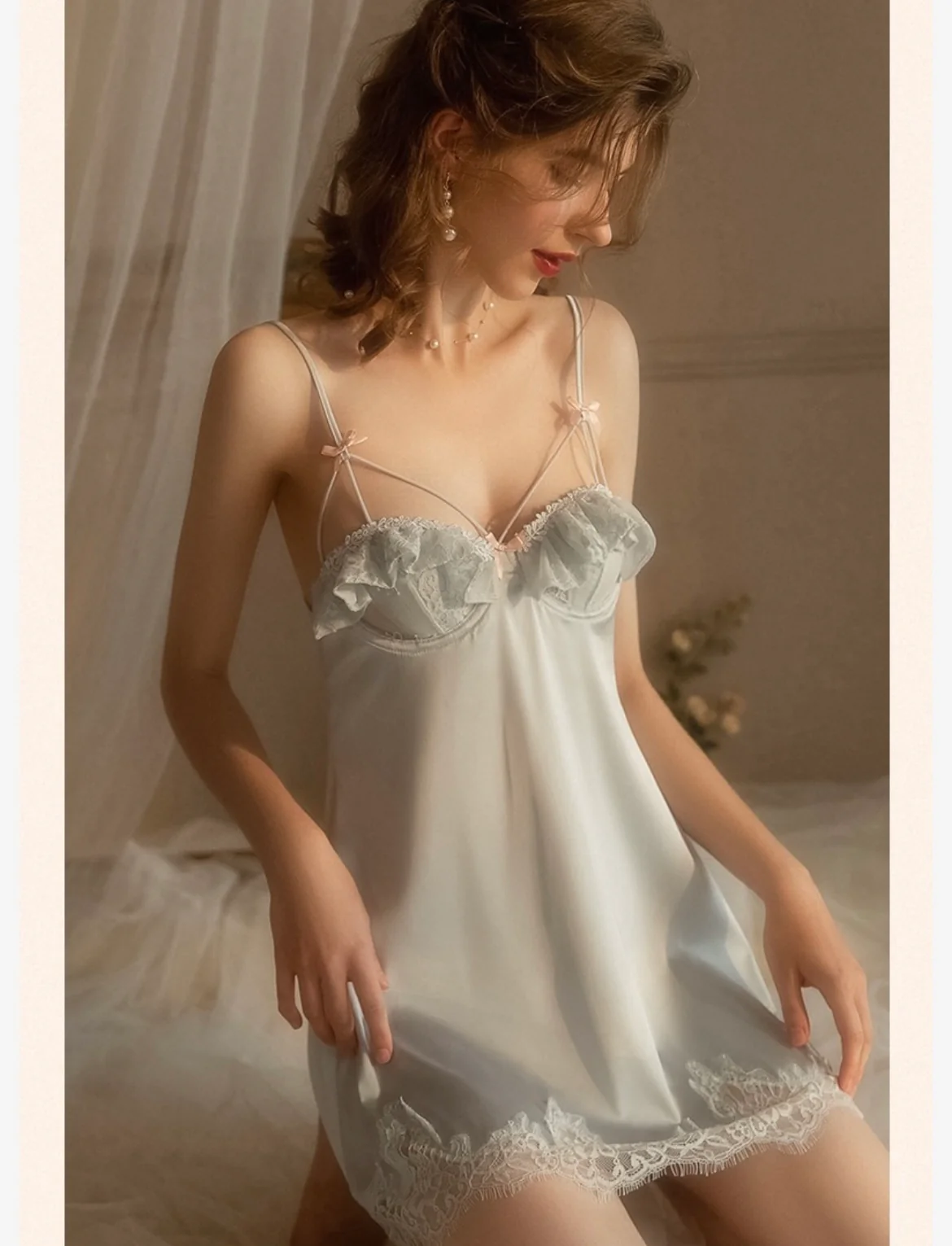 French Lace Trim Backless Push Up Camisole Dress