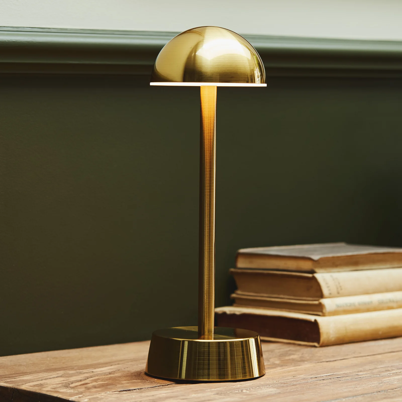 Sofia Dome Rechargeable Cordless Table Lamp, Brass