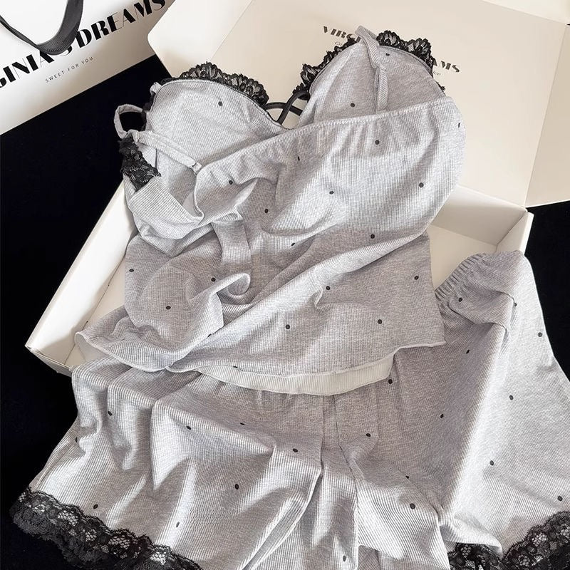 Light Grey Lace Modal Cotton Pajama Set