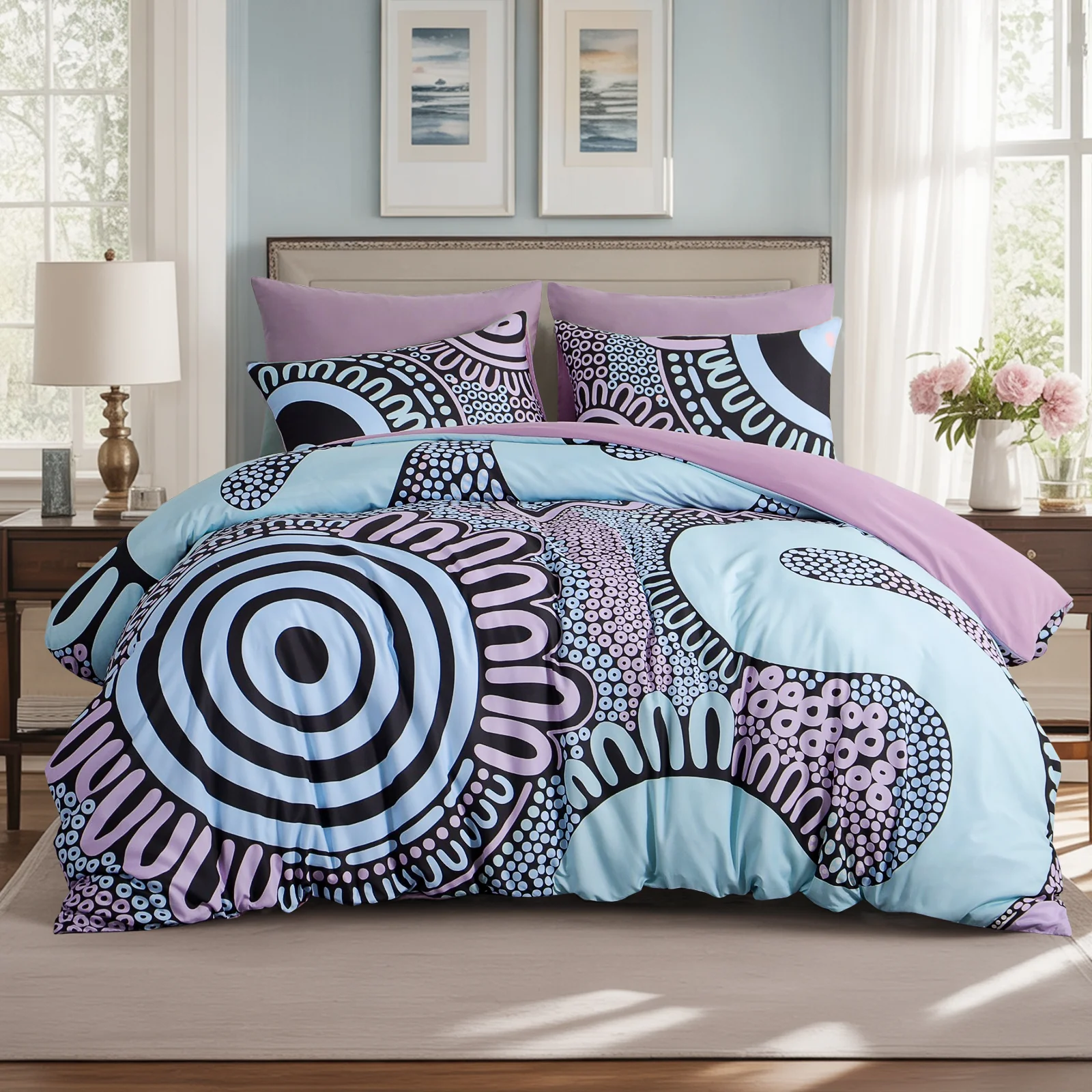 Quilt Cover Set: Wiradjuri Walkabout- Coral Pastel