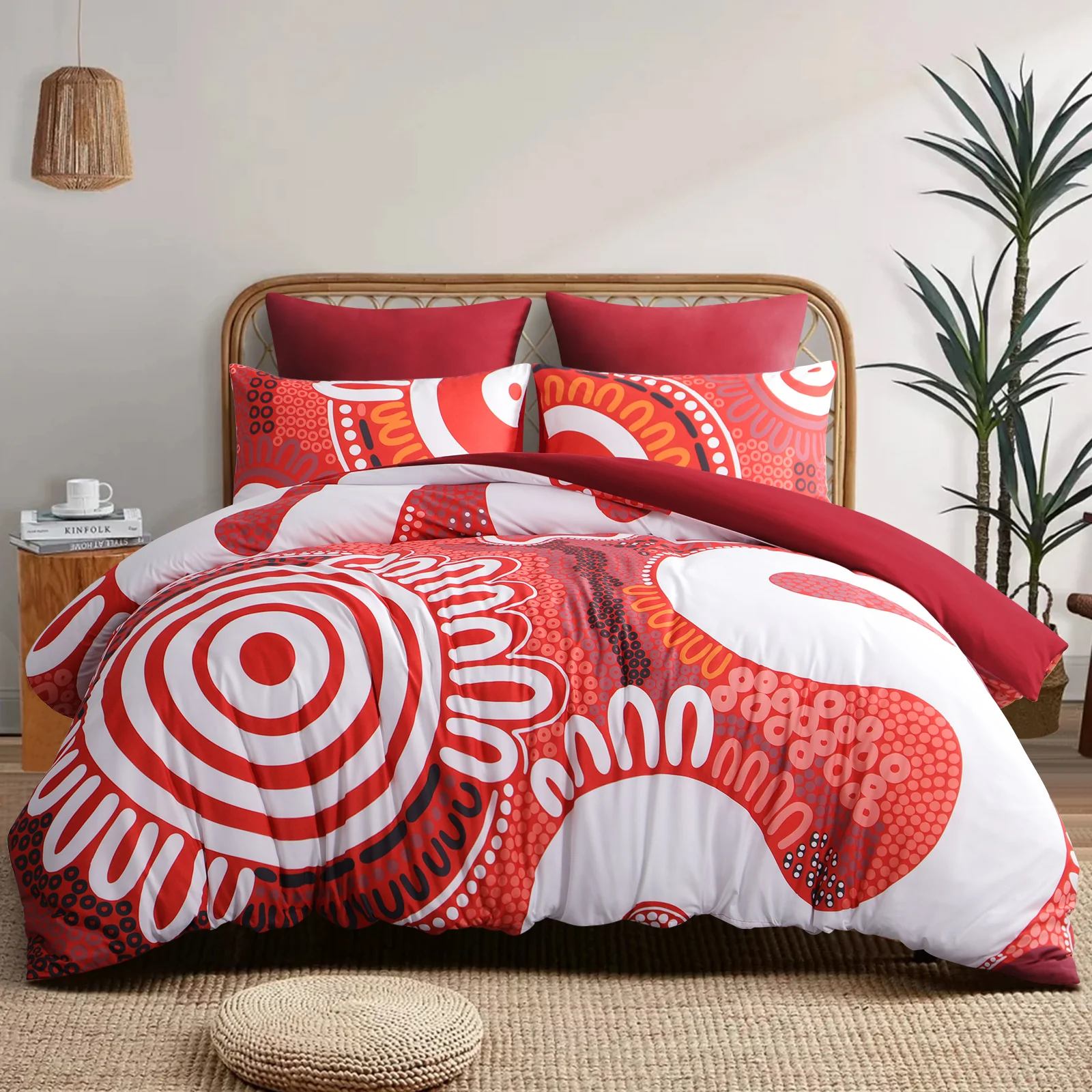 Quilt Cover Set- Waterways: CHERRY RED