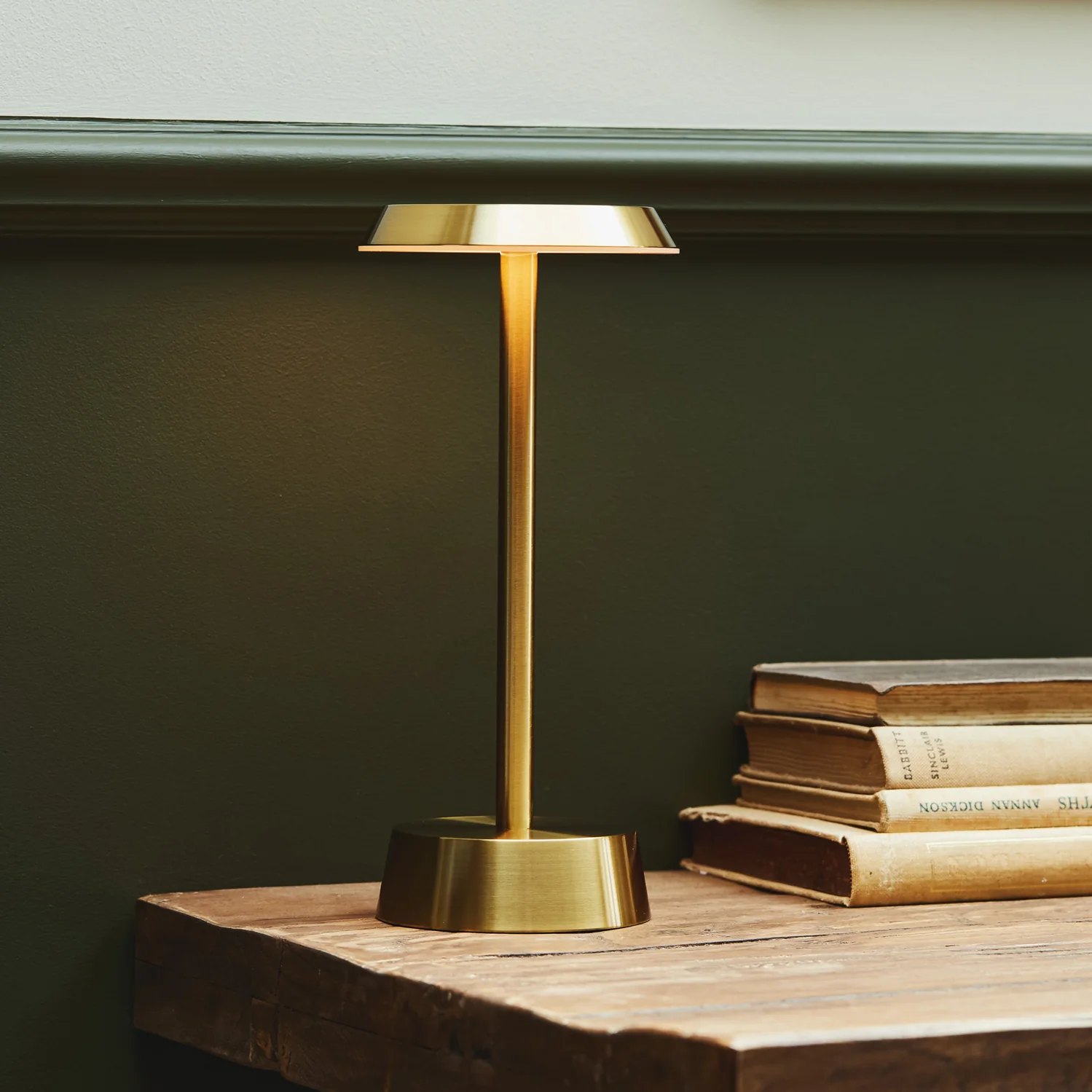 Sofia Flat Rechargeable Cordless Table Lamp, Brass