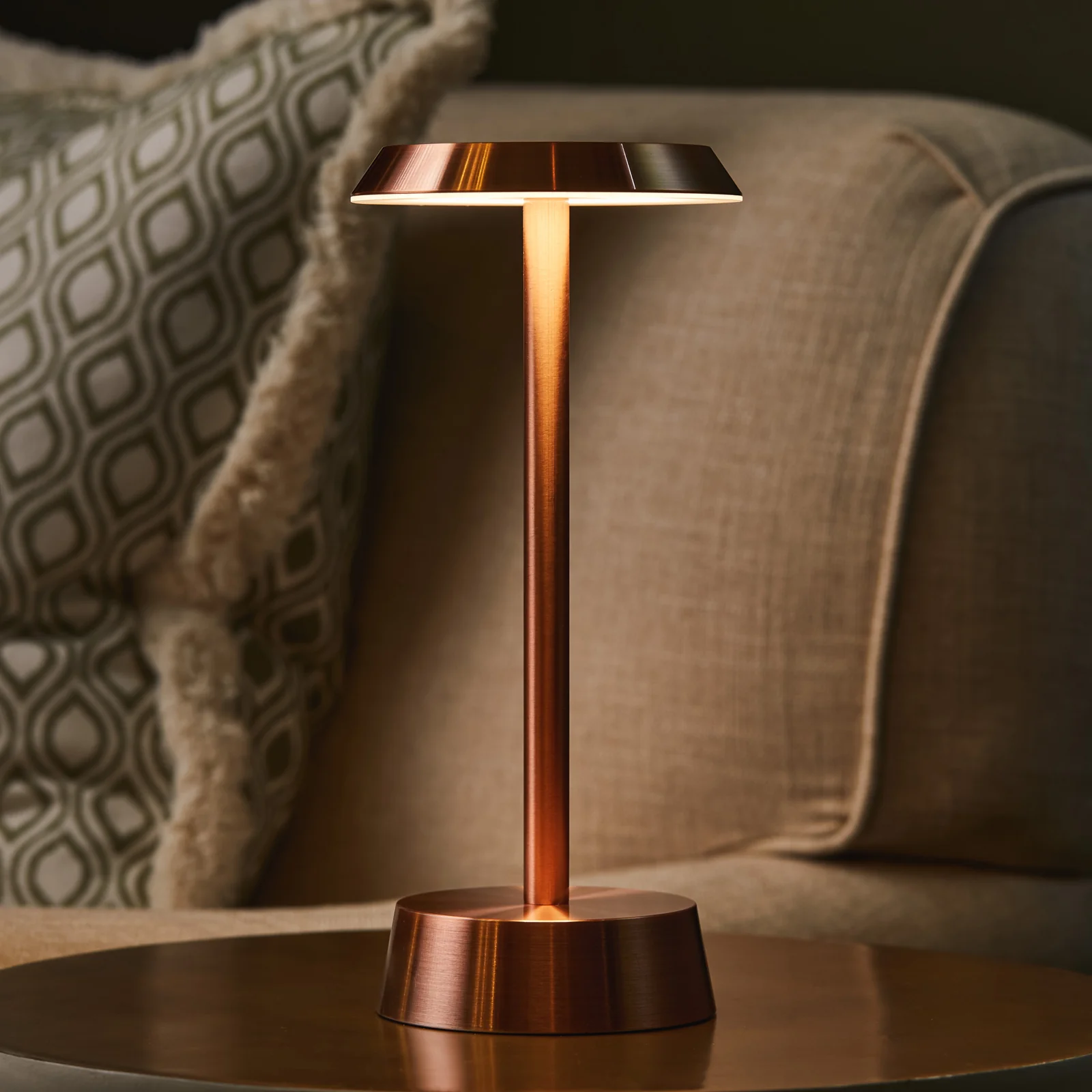 Sofia Flat Rechargeable Cordless Table Lamp, Copper