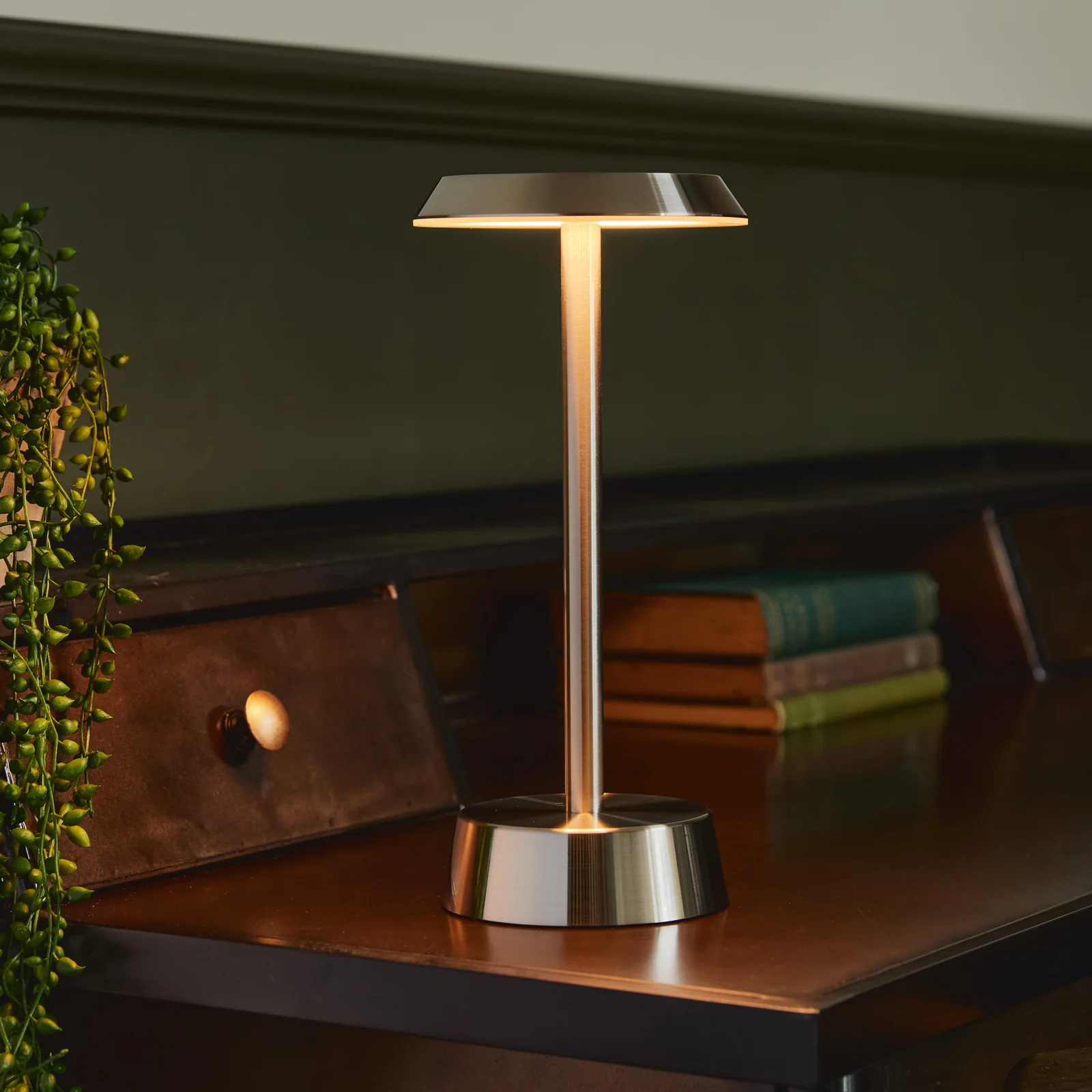 Sofia Flat Rechargeable Cordless Table Lamp, Nickel