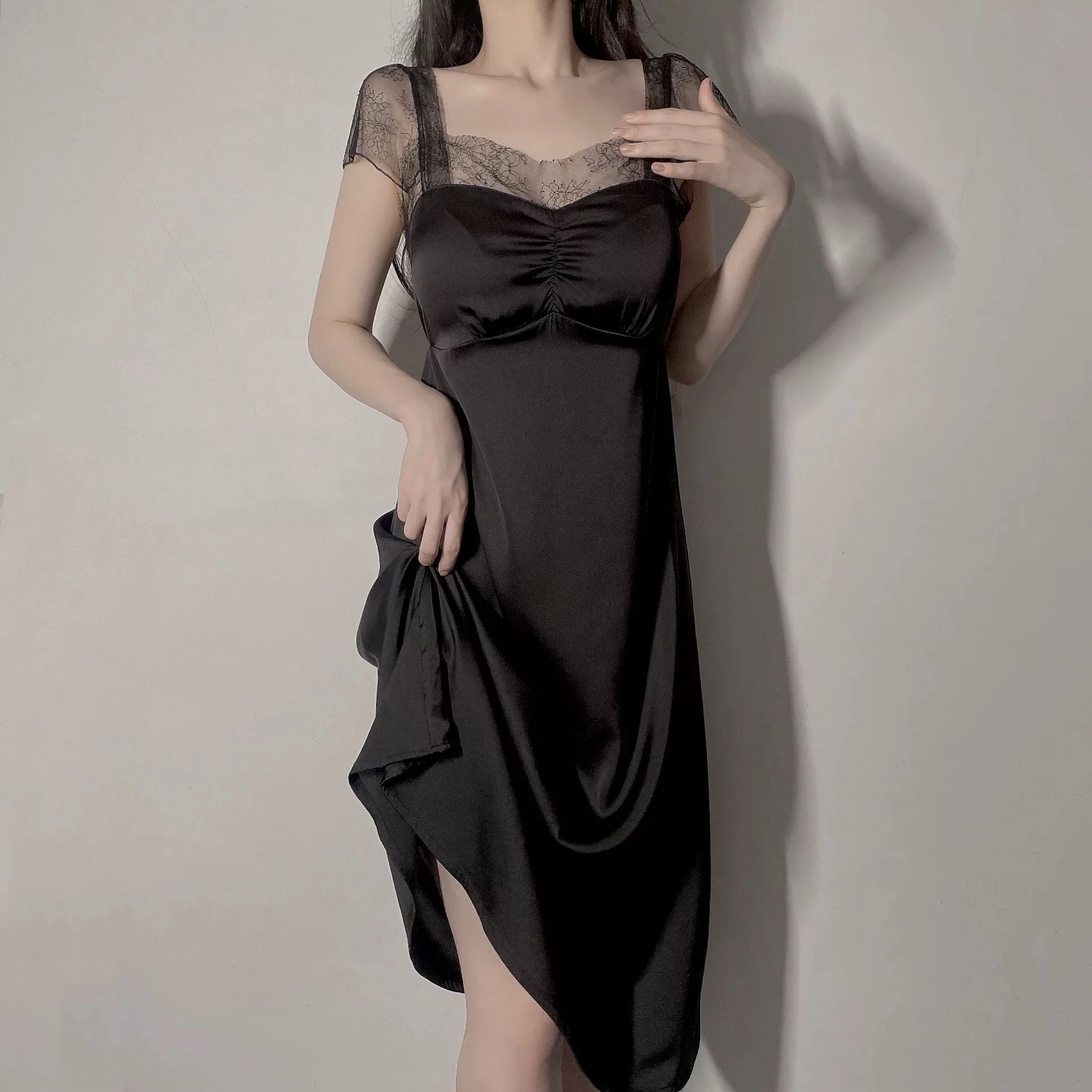 Lace Embrace Satin Maxi Dress